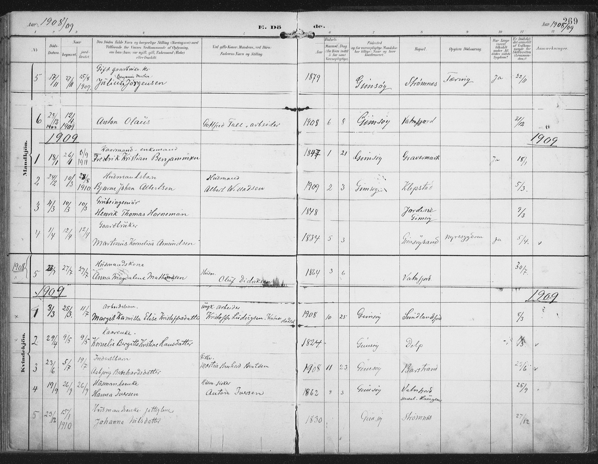 Ministerialprotokoller, klokkerbøker og fødselsregistre - Nordland, AV/SAT-A-1459/876/L1098: Parish register (official) no. 876A04, 1896-1915, p. 269