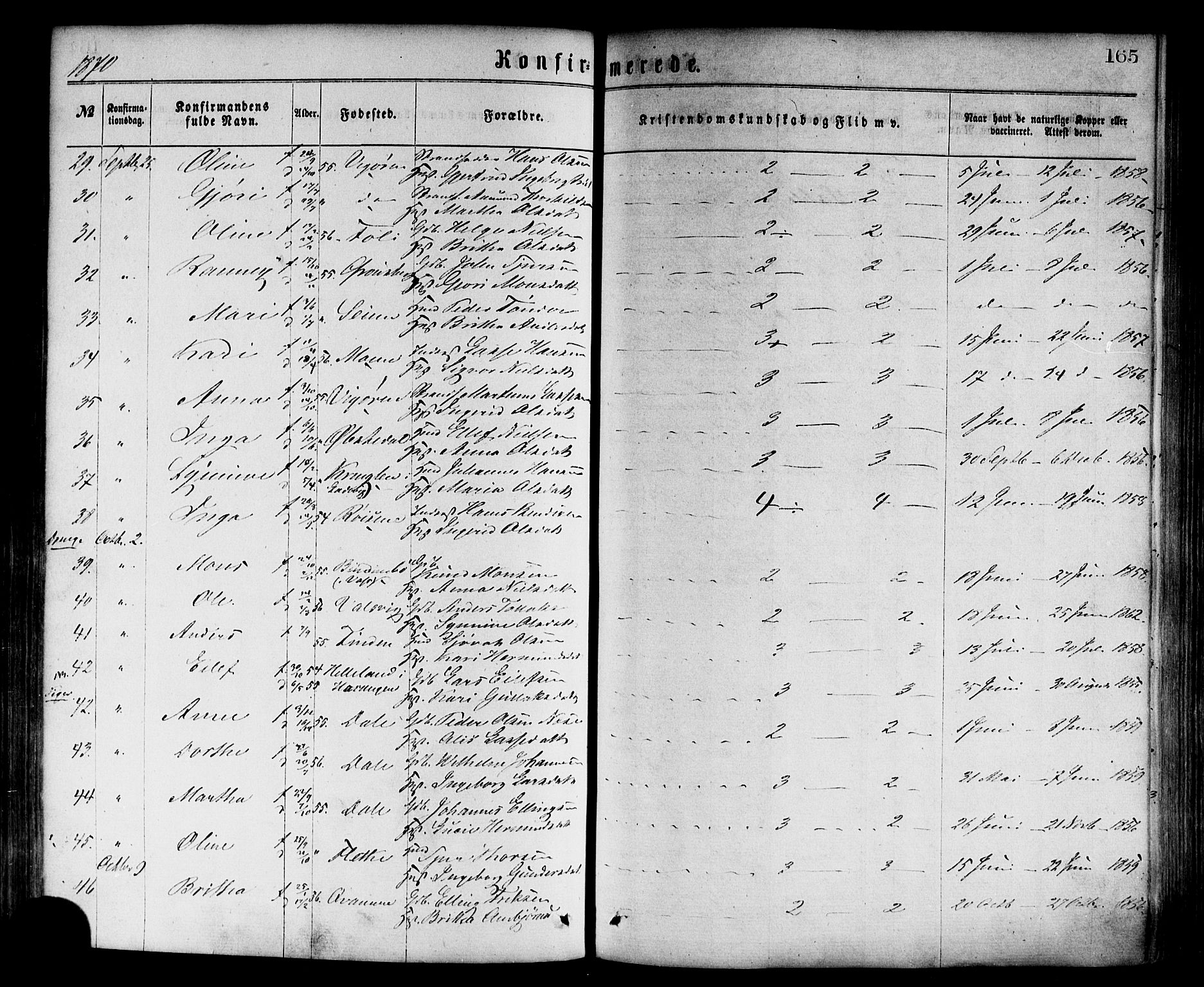 Vik sokneprestembete, AV/SAB-A-81501/H/Haa/Haaa/L0009: Parish register (official) no. A 9, 1866-1877, p. 165