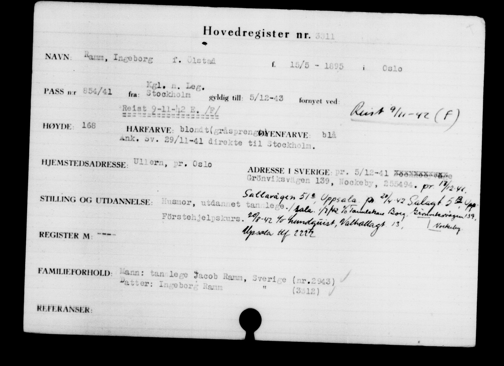 Utenriksstasjonene, Legasjonen i Stockholm, Flyktningkontoret, AV/RA-S-6753/V/Va/L0003: Kjesäterkartoteket, flyktninger med registreringsnr. 2001-3495, 1940-1945, p. 1797