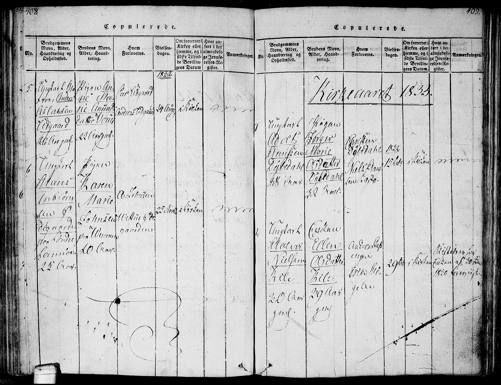 Hvaler prestekontor Kirkebøker, AV/SAO-A-2001/F/Fa/L0005: Parish register (official) no. I 5, 1816-1845, p. 408-409