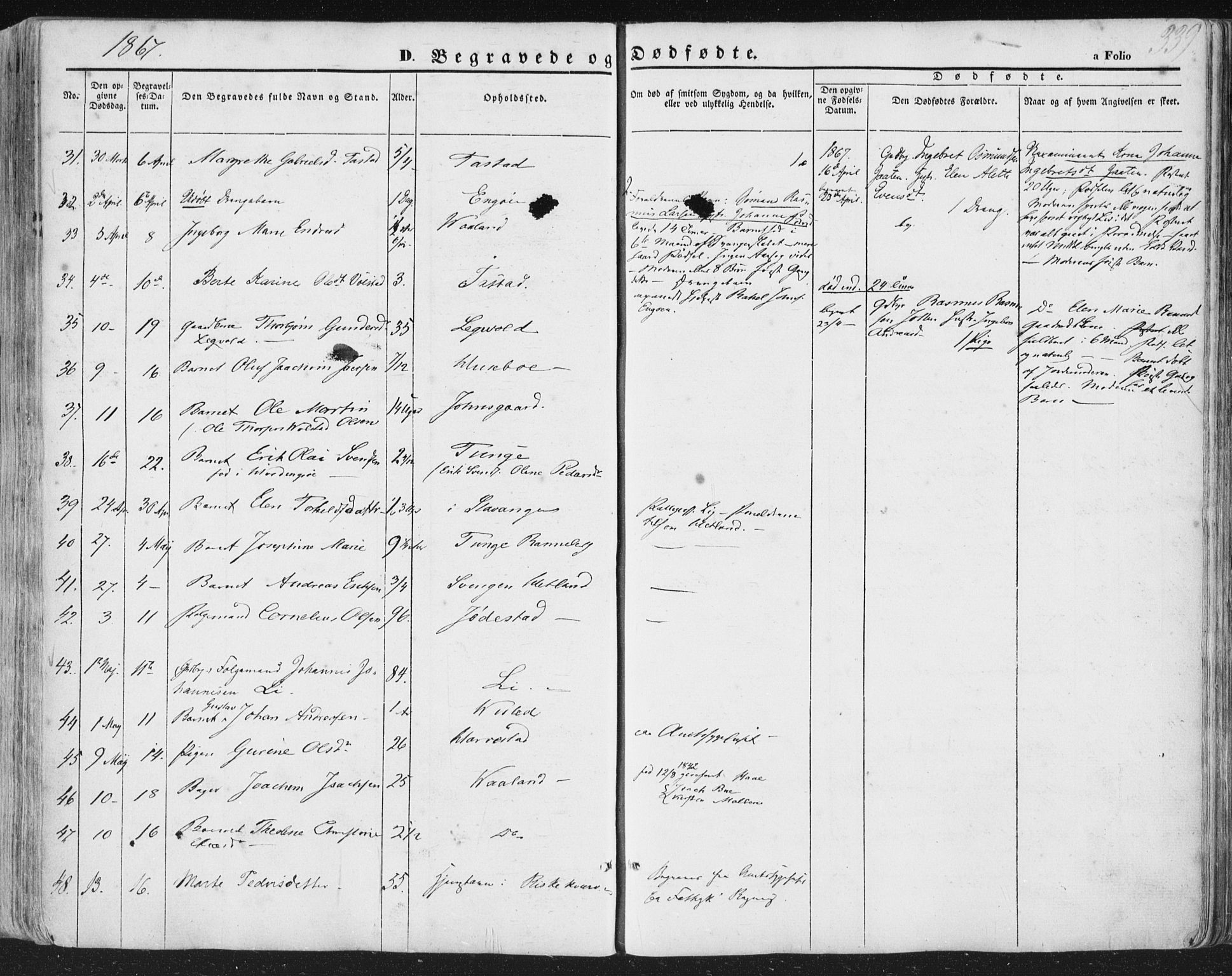 Hetland sokneprestkontor, AV/SAST-A-101826/30/30BA/L0002: Parish register (official) no. A 2, 1849-1869, p. 339