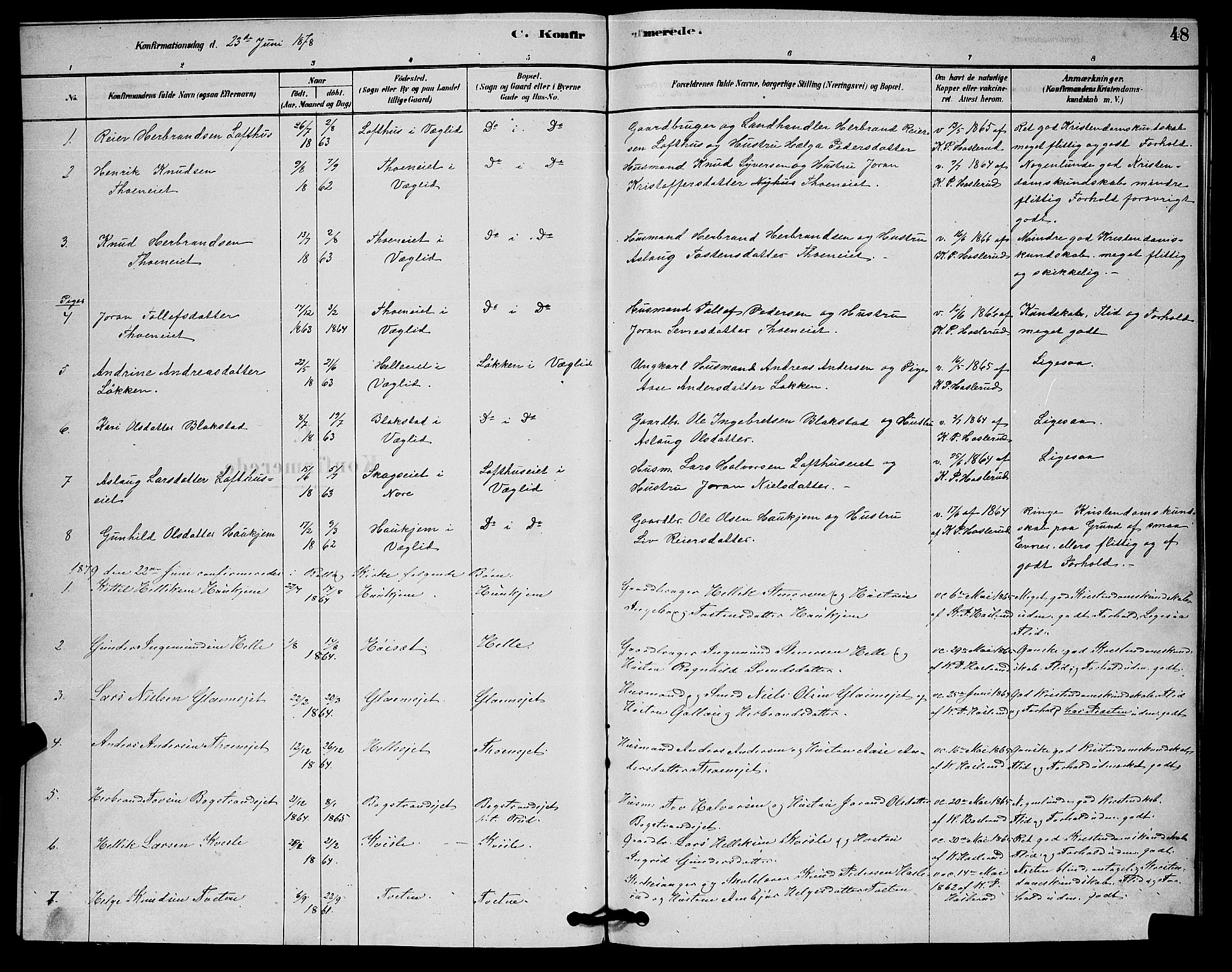 Rollag kirkebøker, SAKO/A-240/G/Gb/L0002: Parish register (copy) no. II 2, 1878-1898, p. 48