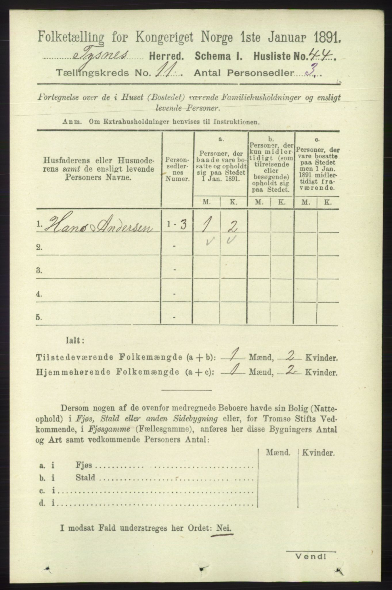 RA, 1891 census for 1223 Tysnes, 1891, p. 5348