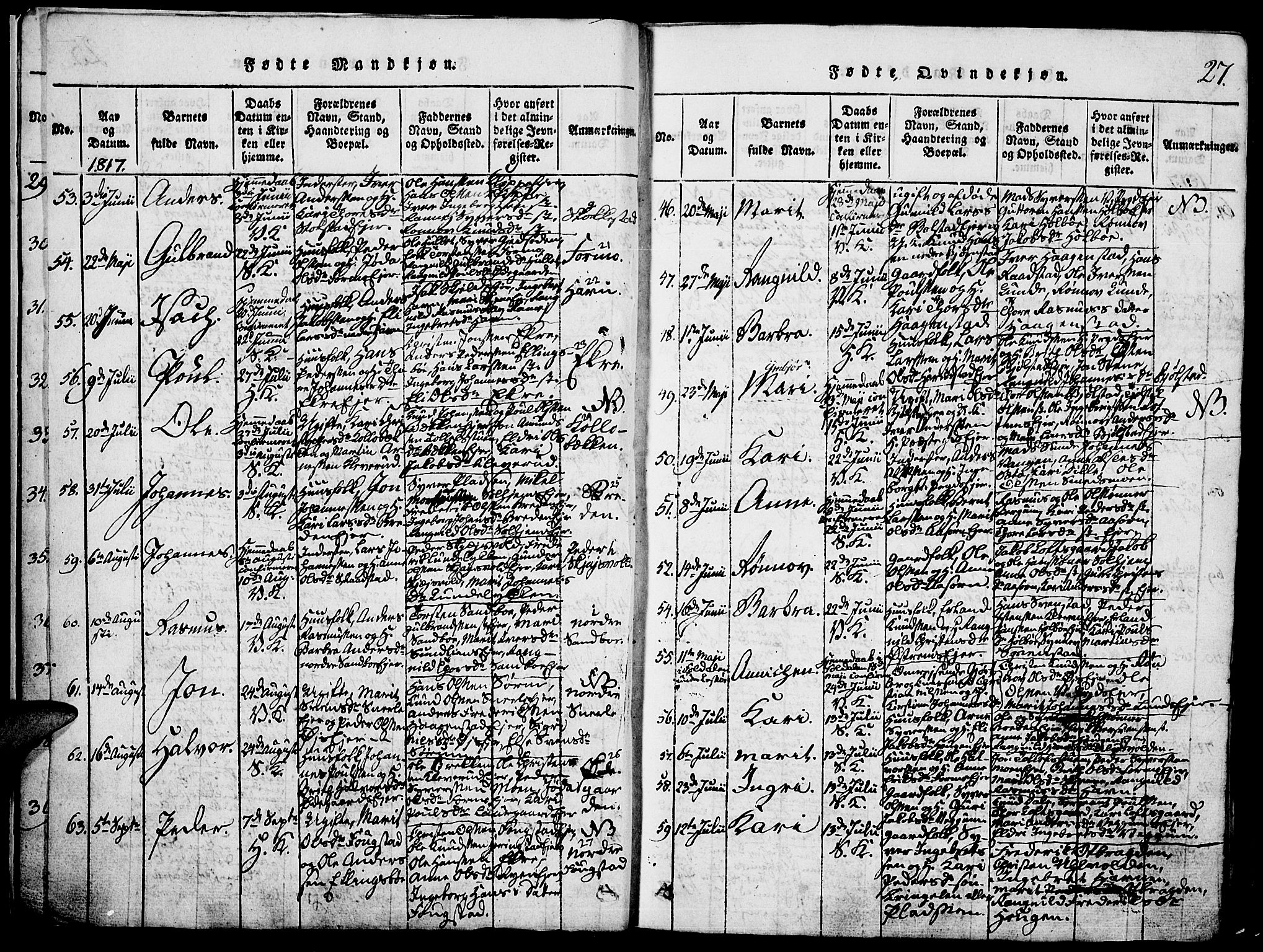 Vågå prestekontor, SAH/PREST-076/H/Ha/Hab/L0001: Parish register (copy) no. 1, 1815-1827, p. 26-27