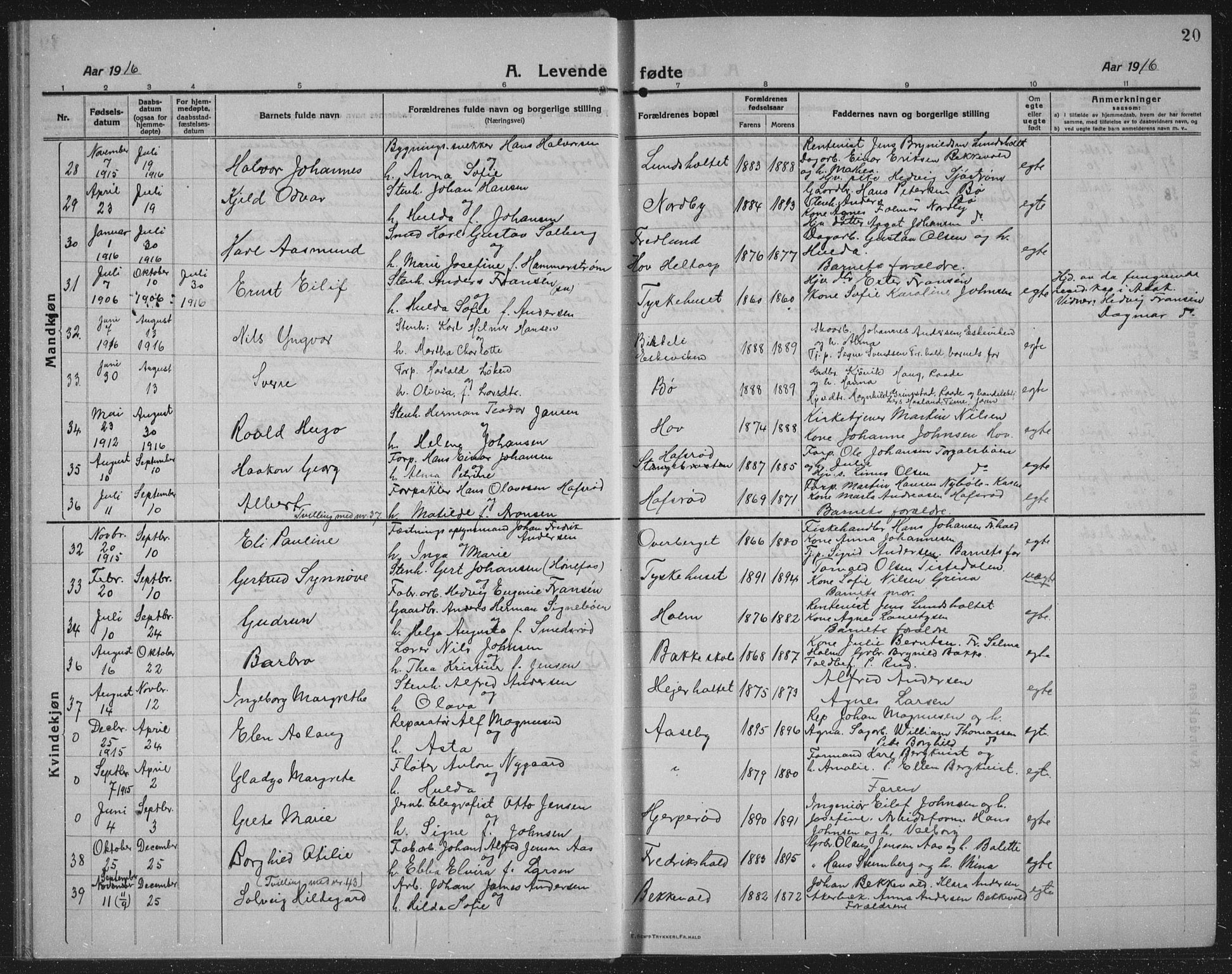Idd prestekontor Kirkebøker, AV/SAO-A-10911/G/Gb/L0003: Parish register (copy) no. II 3, 1914-1940, p. 20