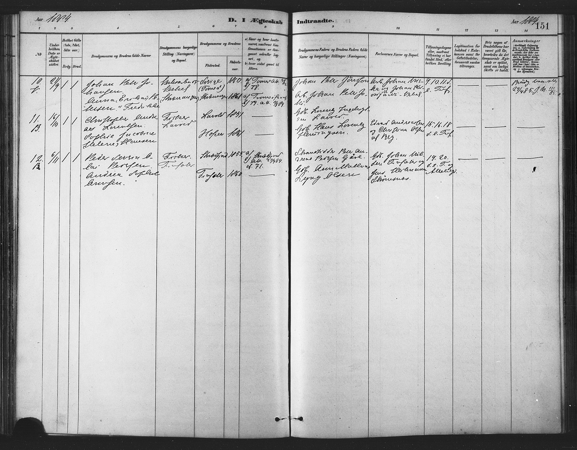 Berg sokneprestkontor, SATØ/S-1318/G/Ga/Gaa/L0004kirke: Parish register (official) no. 4, 1880-1894, p. 151