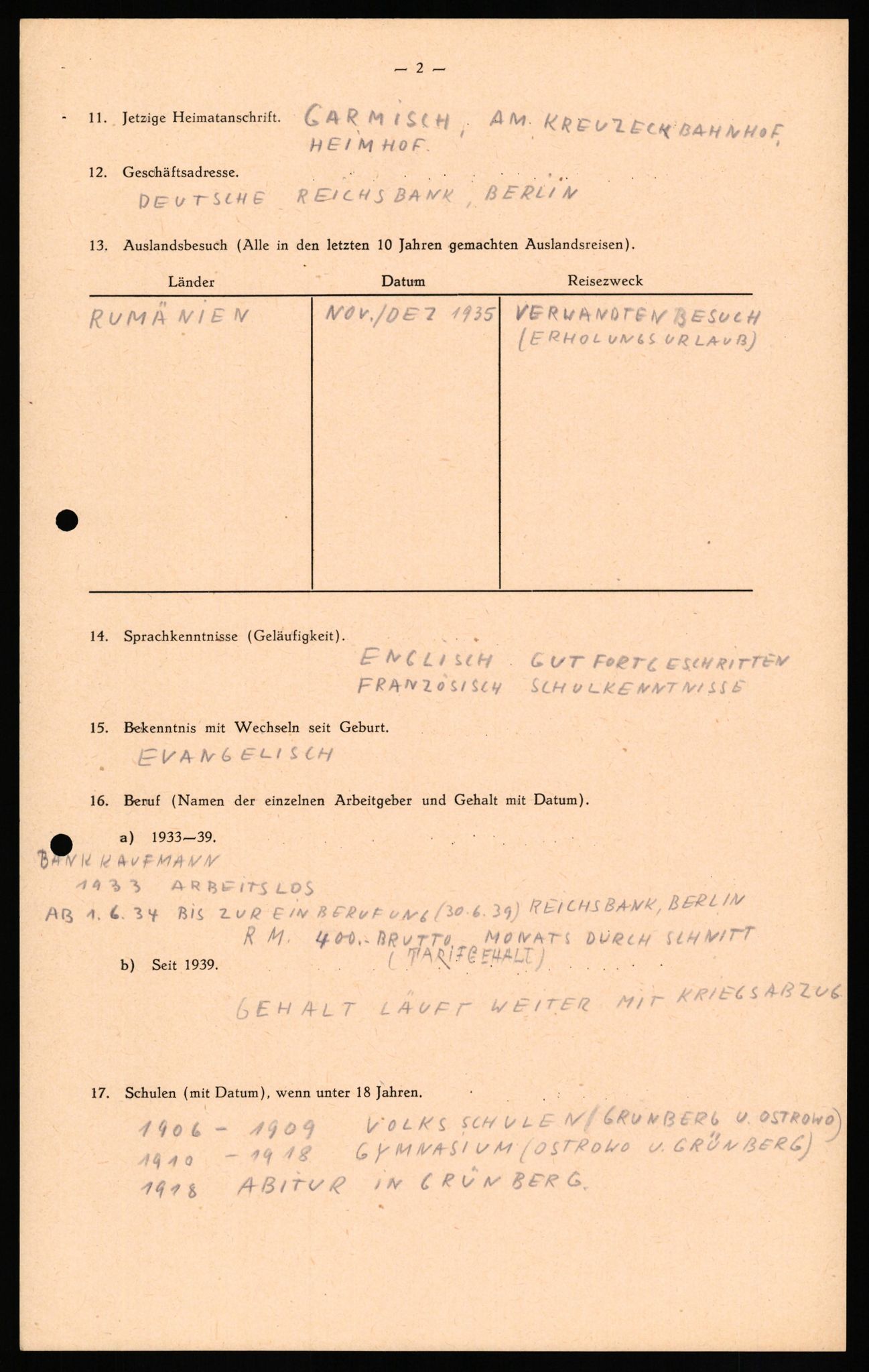 Forsvaret, Forsvarets overkommando II, AV/RA-RAFA-3915/D/Db/L0024: CI Questionaires. Tyske okkupasjonsstyrker i Norge. Tyskere., 1945-1946, p. 66