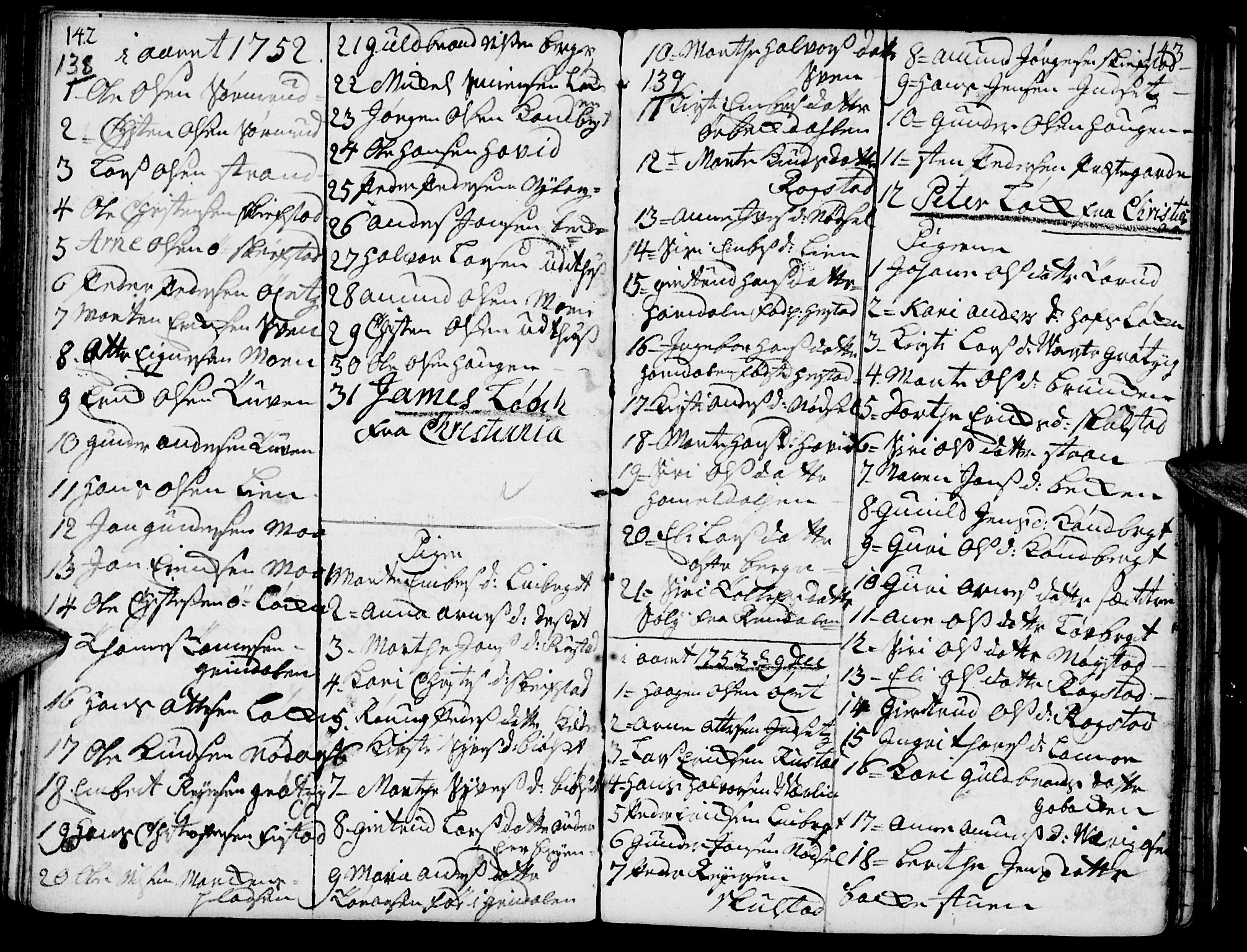 Elverum prestekontor, SAH/PREST-044/H/Ha/Haa/L0002: Parish register (official) no. 2, 1751-1756, p. 142-143