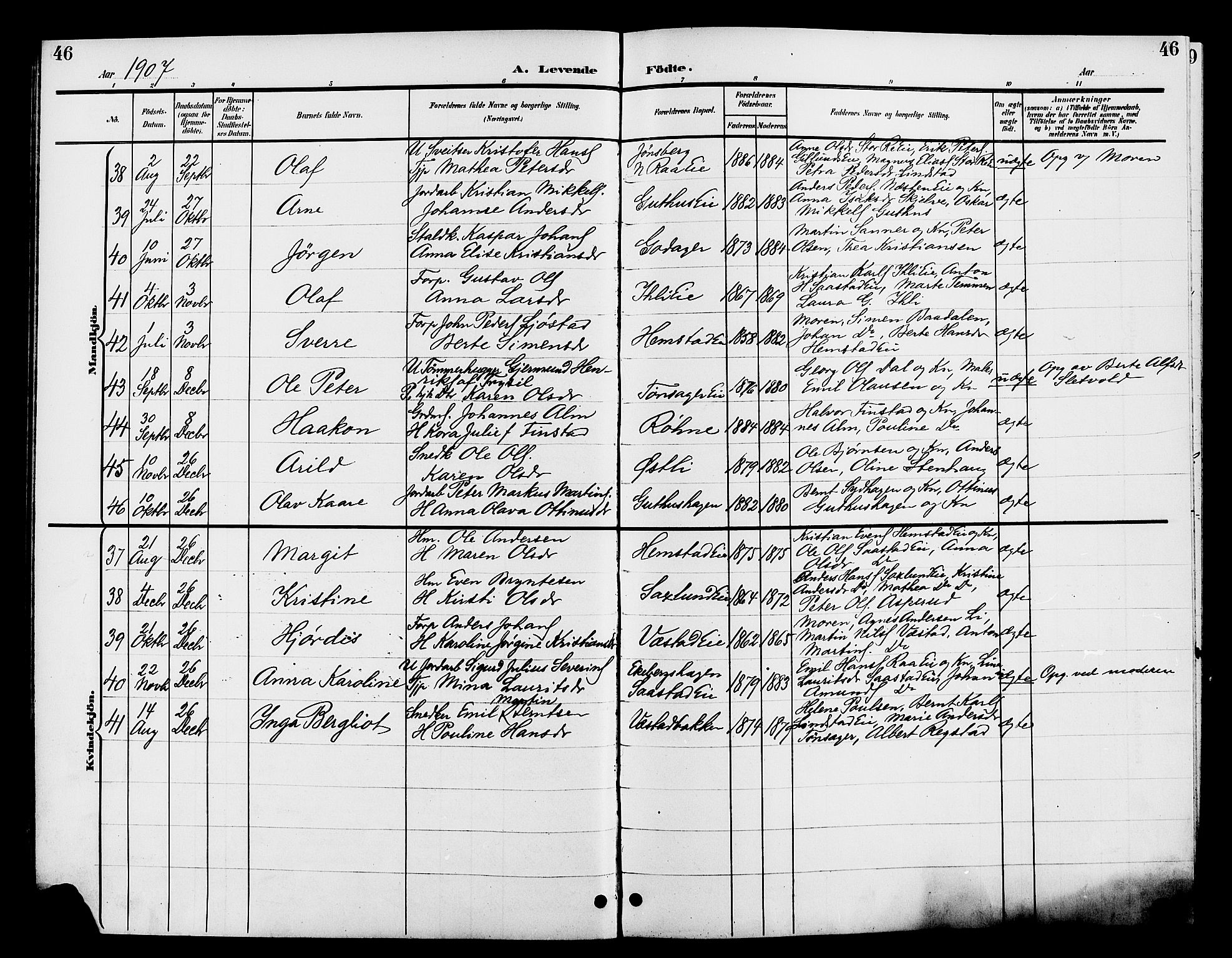 Stange prestekontor, AV/SAH-PREST-002/L/L0012: Parish register (copy) no. 12, 1900-1908, p. 46