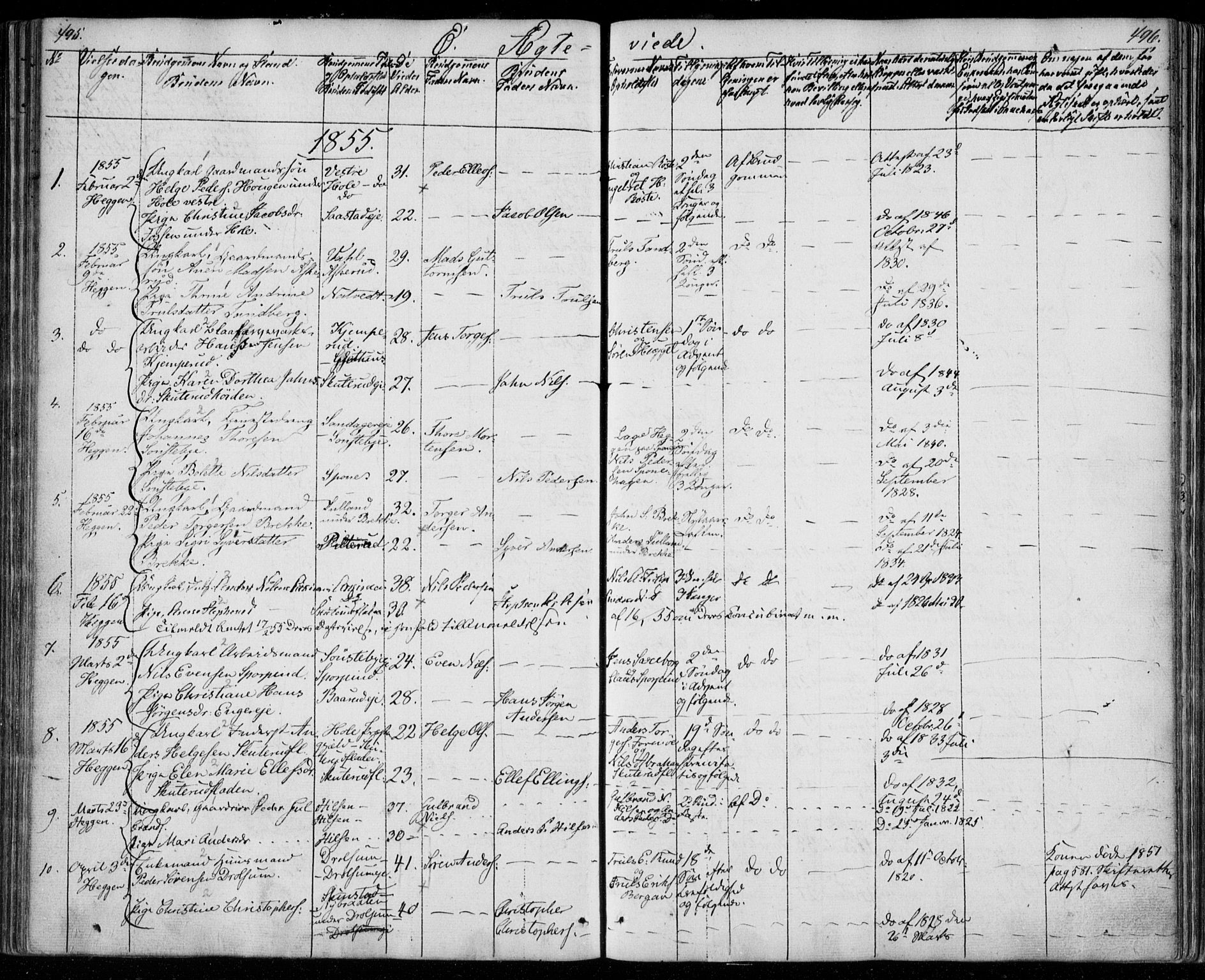 Modum kirkebøker, SAKO/A-234/F/Fa/L0008: Parish register (official) no. 8, 1851-1859, p. 495-496