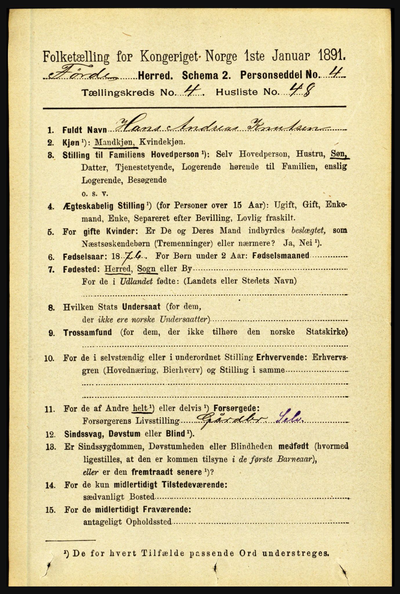 RA, 1891 census for 1432 Førde, 1891, p. 1340