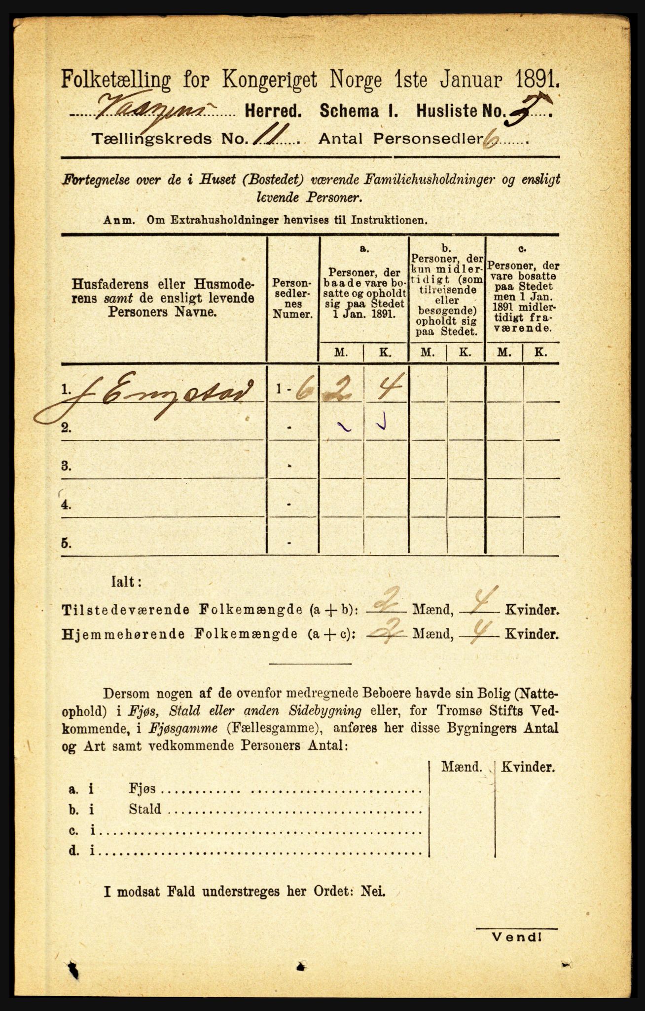 RA, 1891 census for 1865 Vågan, 1891, p. 2712