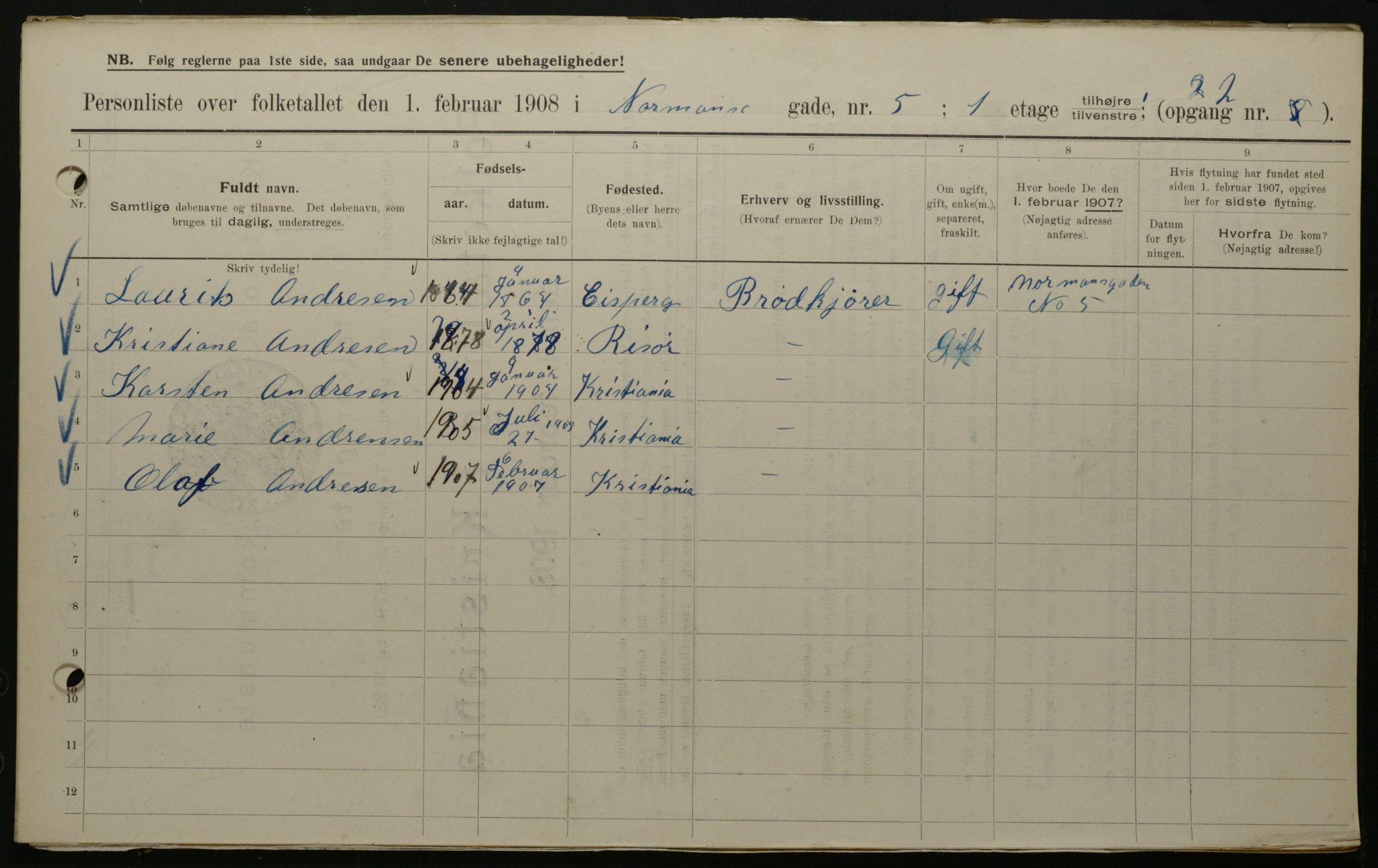 OBA, Municipal Census 1908 for Kristiania, 1908, p. 66039