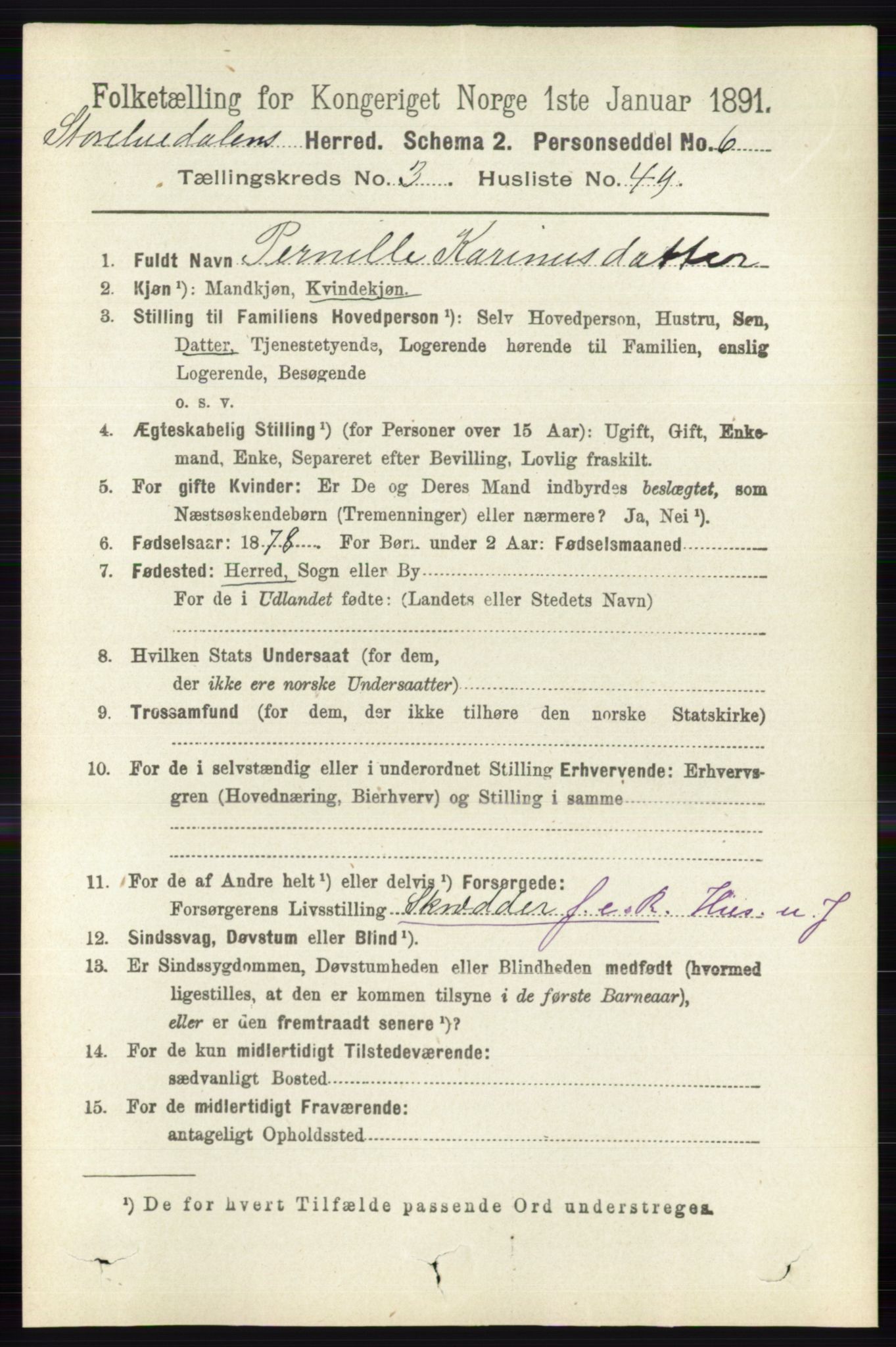 RA, 1891 census for 0430 Stor-Elvdal, 1891, p. 1184
