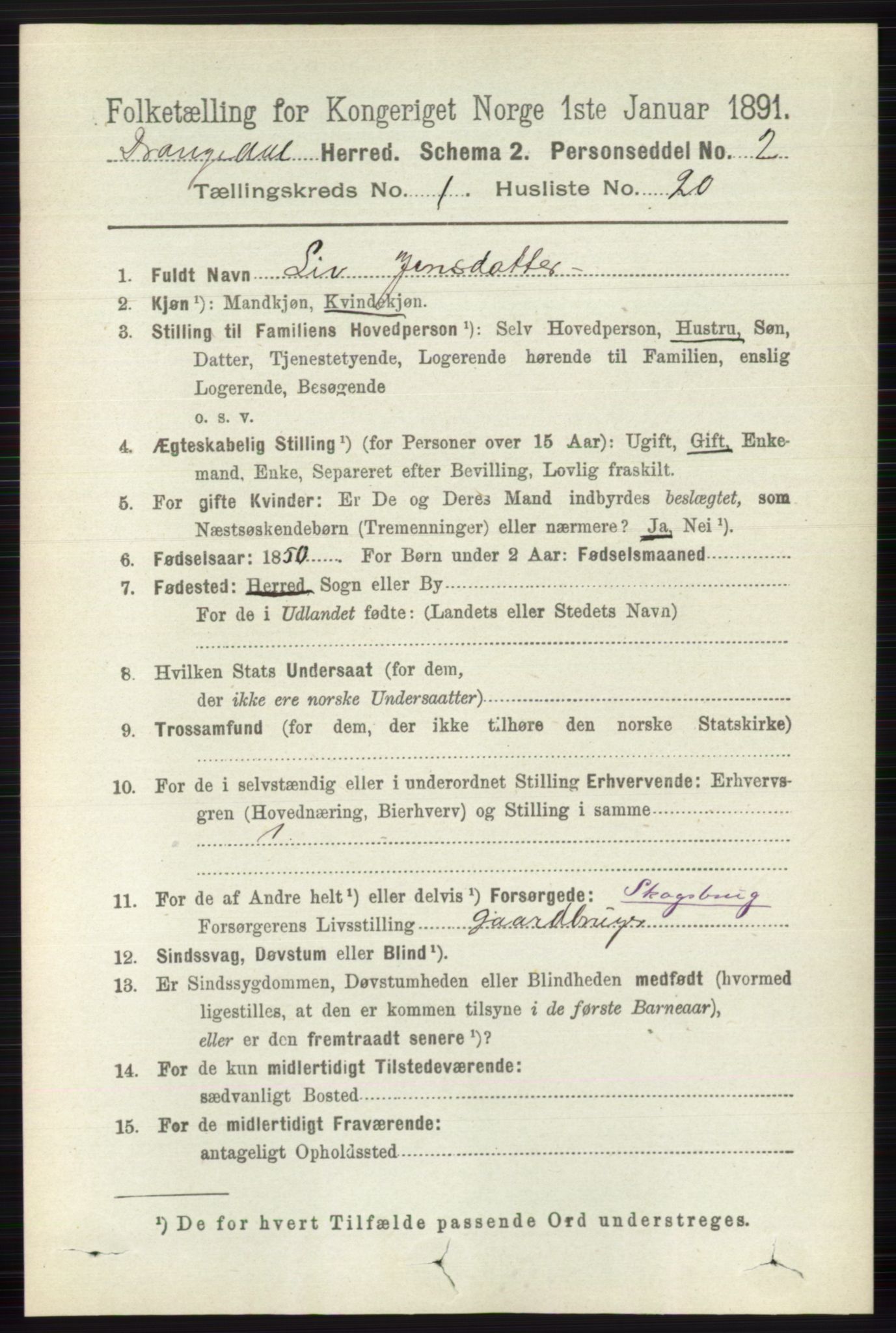 RA, 1891 census for 0817 Drangedal, 1891, p. 195