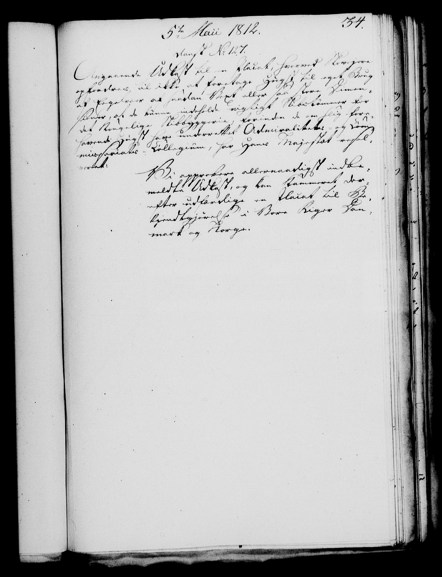 Rentekammeret, Kammerkanselliet, RA/EA-3111/G/Gf/Gfa/L0094: Norsk relasjons- og resolusjonsprotokoll (merket RK 52.94), 1812, p. 134
