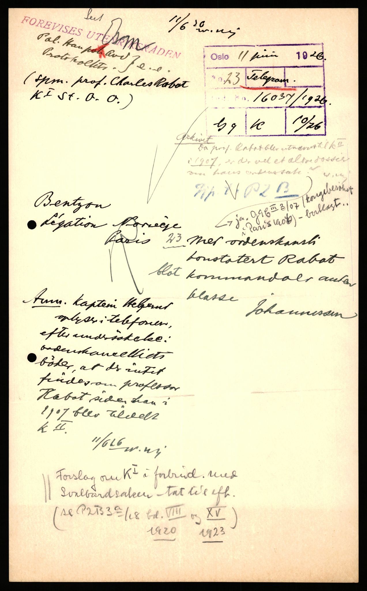 Utenriksdepartementet, AV/RA-S-2259, 1926