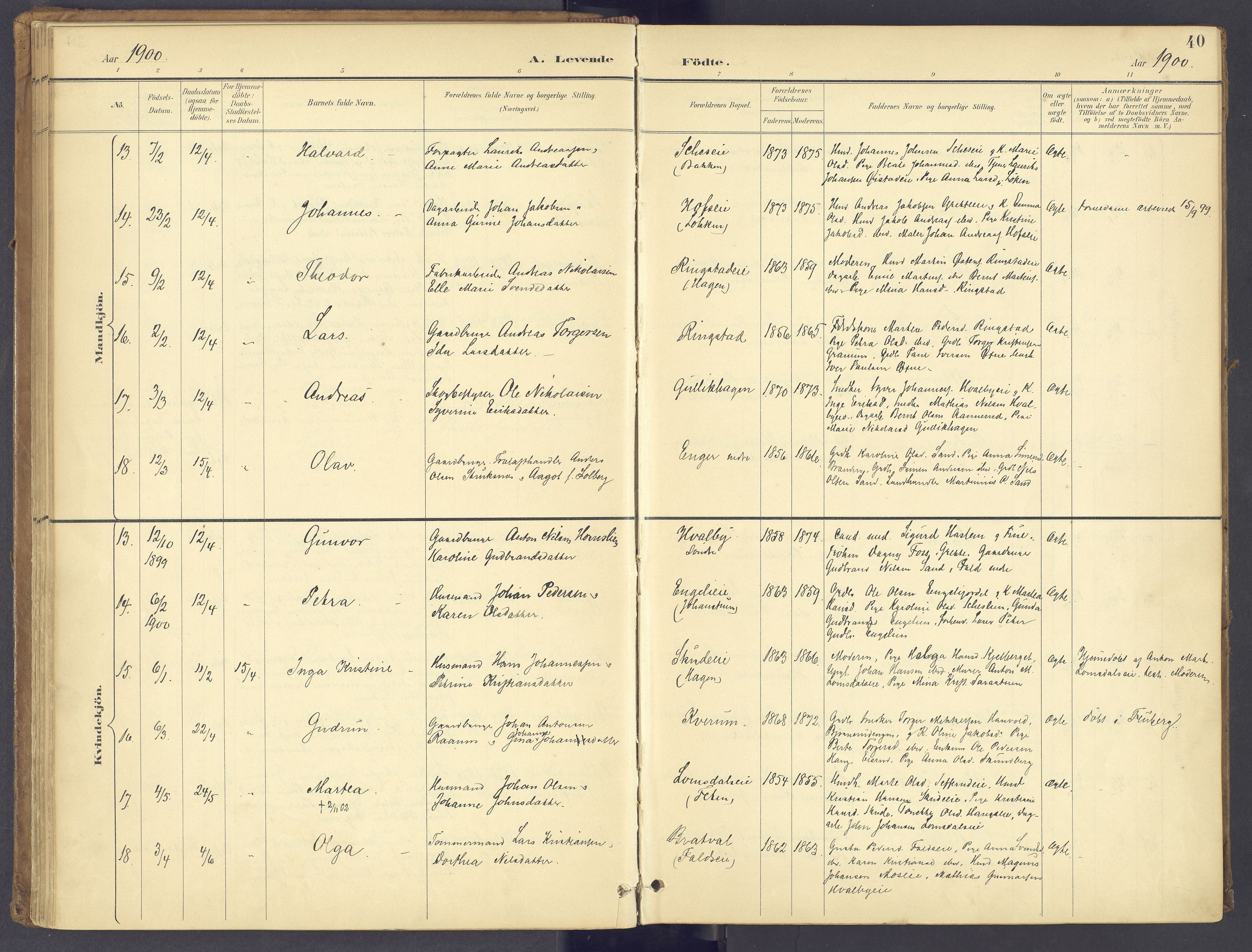 Søndre Land prestekontor, AV/SAH-PREST-122/K/L0006: Parish register (official) no. 6, 1895-1904, p. 40