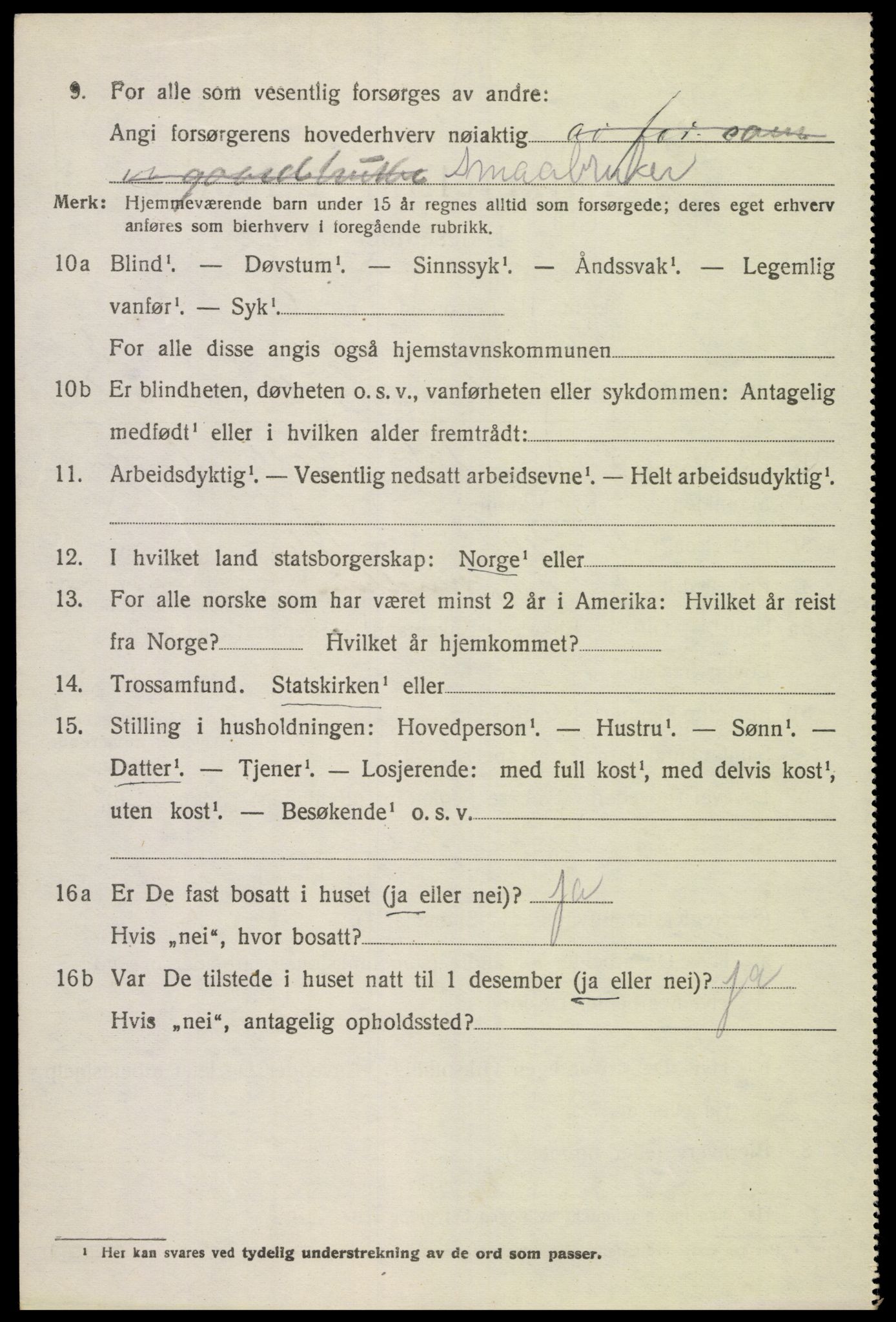 SAK, 1920 census for Grindheim, 1920, p. 900