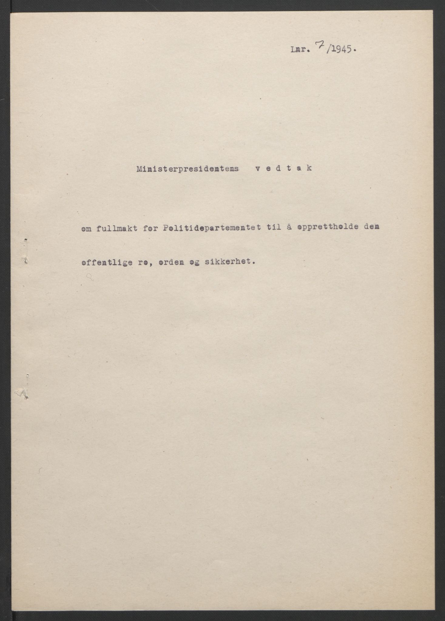 NS-administrasjonen 1940-1945 (Statsrådsekretariatet, de kommisariske statsråder mm), RA/S-4279/D/Db/L0101/0001: -- / Lover og vedtak, 1945, p. 189