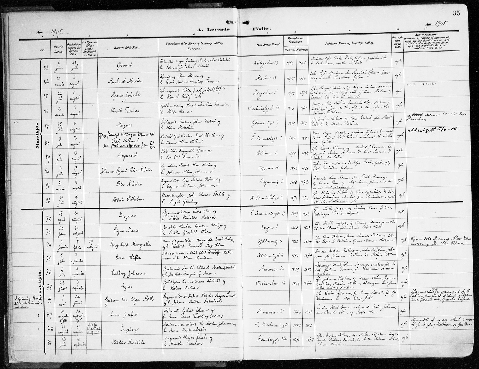 Domkirken sokneprestembete, AV/SAB-A-74801/H/Haa/L0025: Parish register (official) no. B 8, 1903-1925, p. 35