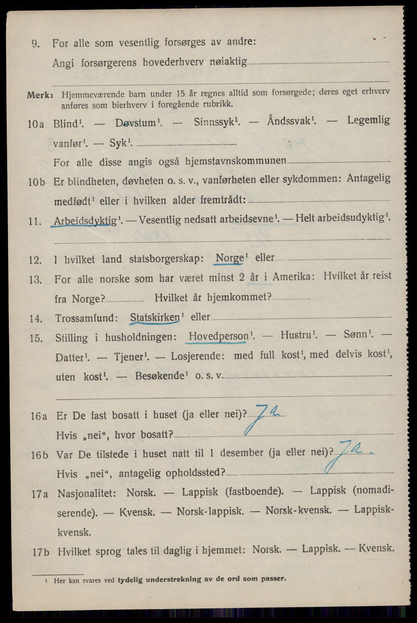 SAT, 1920 census for Moskenes, 1920, p. 2077