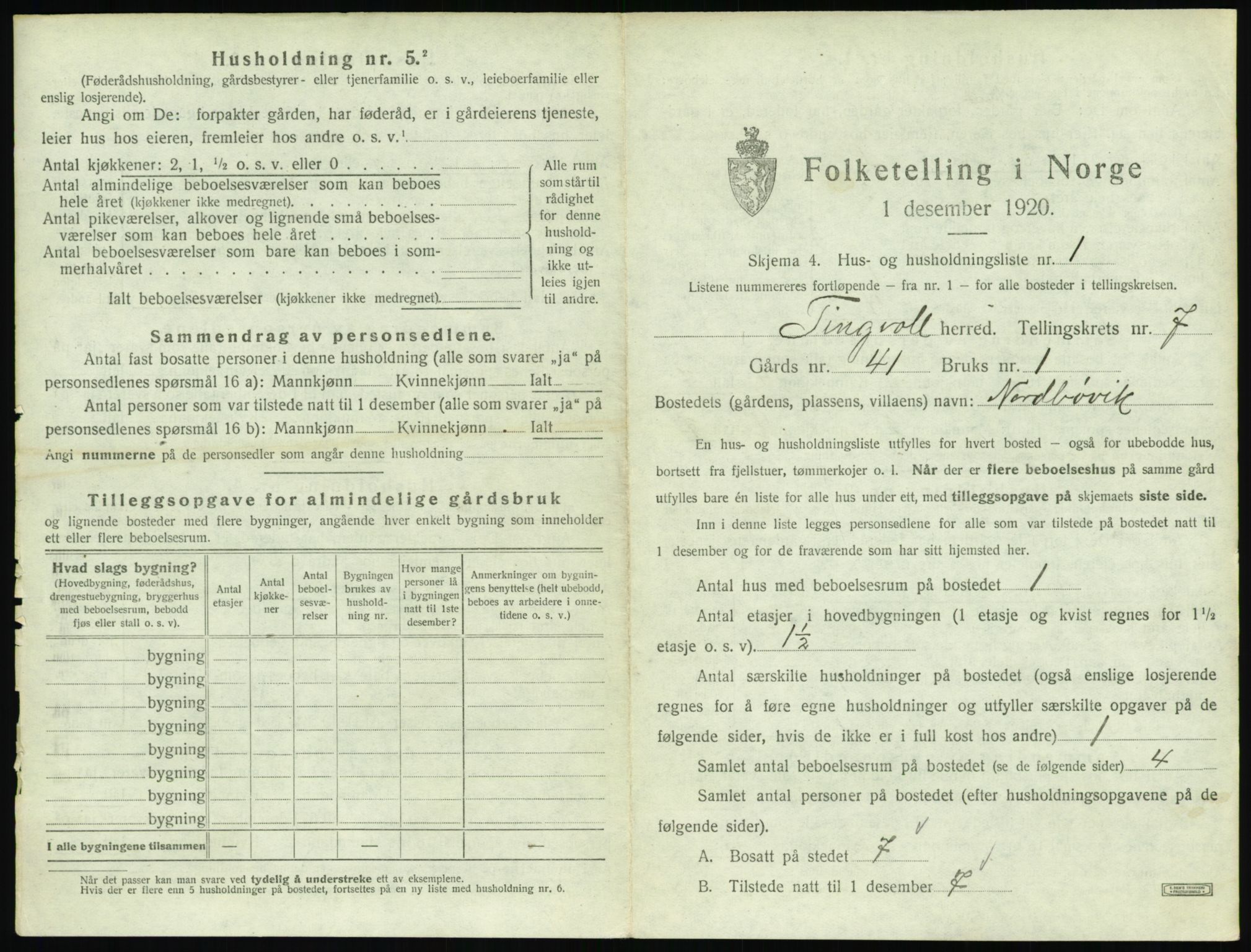 SAT, 1920 census for Tingvoll, 1920, p. 392