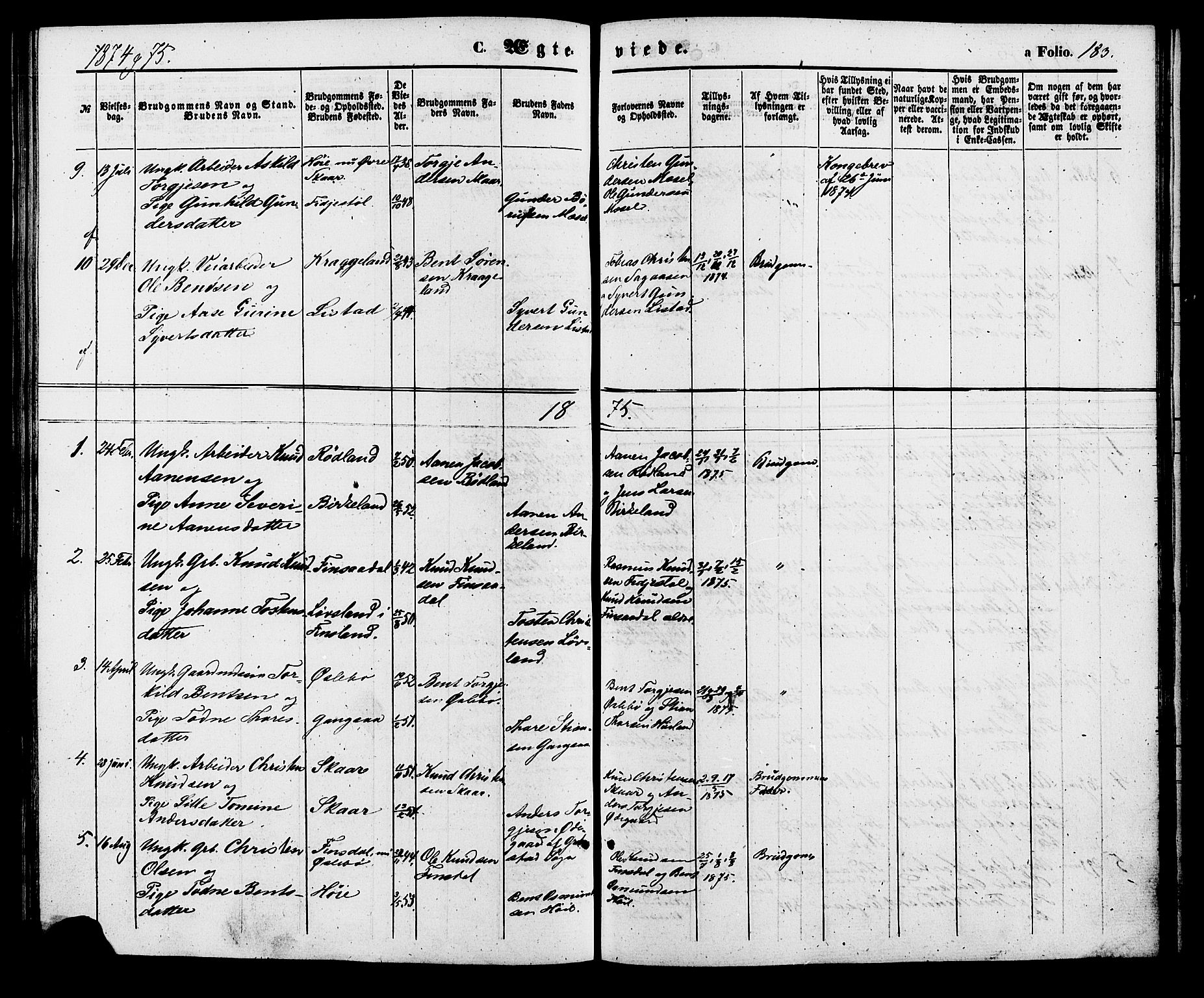 Holum sokneprestkontor, AV/SAK-1111-0022/F/Fa/Fac/L0003: Parish register (official) no. A 3, 1860-1883, p. 183