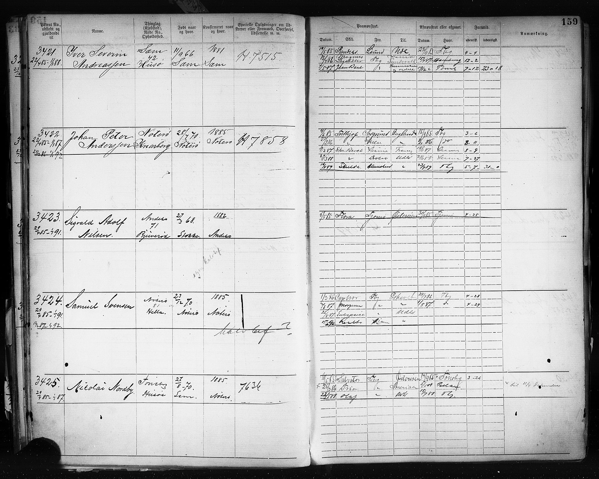 Tønsberg innrulleringskontor, AV/SAKO-A-786/F/Fb/L0003: Annotasjonsrulle Patent nr. 2646-5149, 1881-1892, p. 162