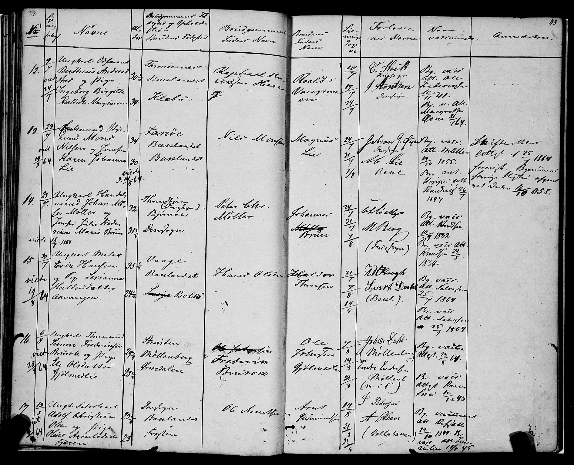 Ministerialprotokoller, klokkerbøker og fødselsregistre - Sør-Trøndelag, AV/SAT-A-1456/604/L0187: Parish register (official) no. 604A08, 1847-1878, p. 43