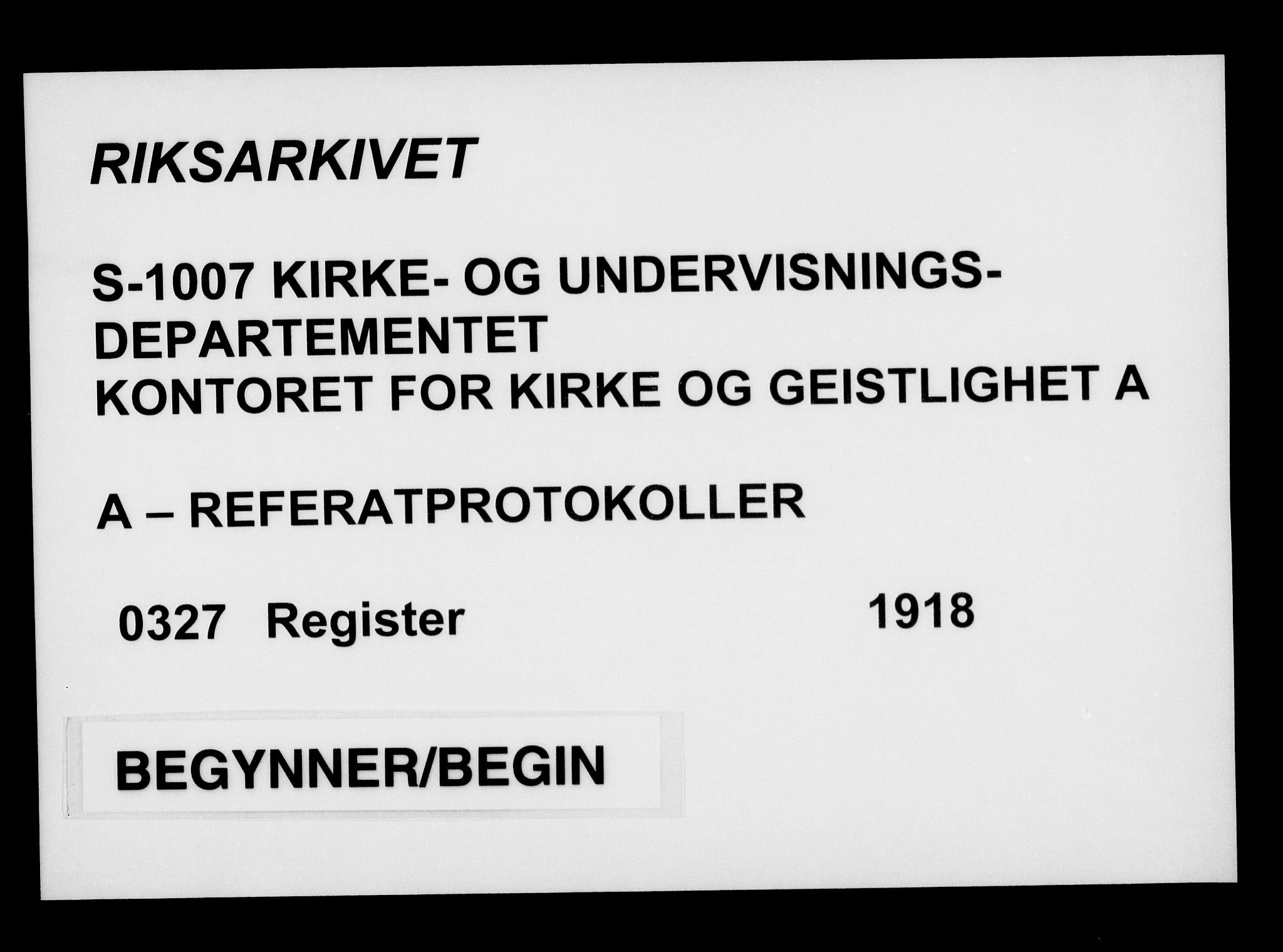 Kirke- og undervisningsdepartementet, Kontoret  for kirke og geistlighet A, AV/RA-S-1007/A/Aa/L0327: Register, 1918