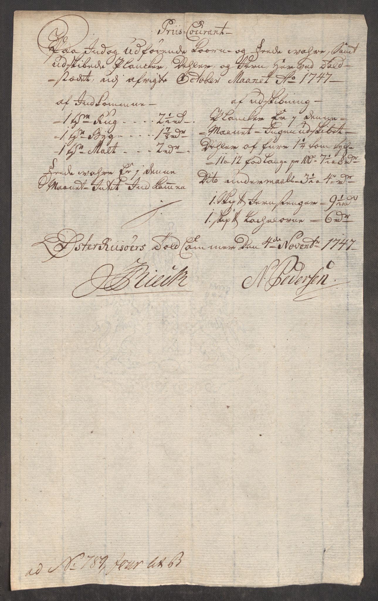 Rentekammeret inntil 1814, Realistisk ordnet avdeling, AV/RA-EA-4070/Oe/L0003: [Ø1]: Priskuranter, 1745-1748, p. 608