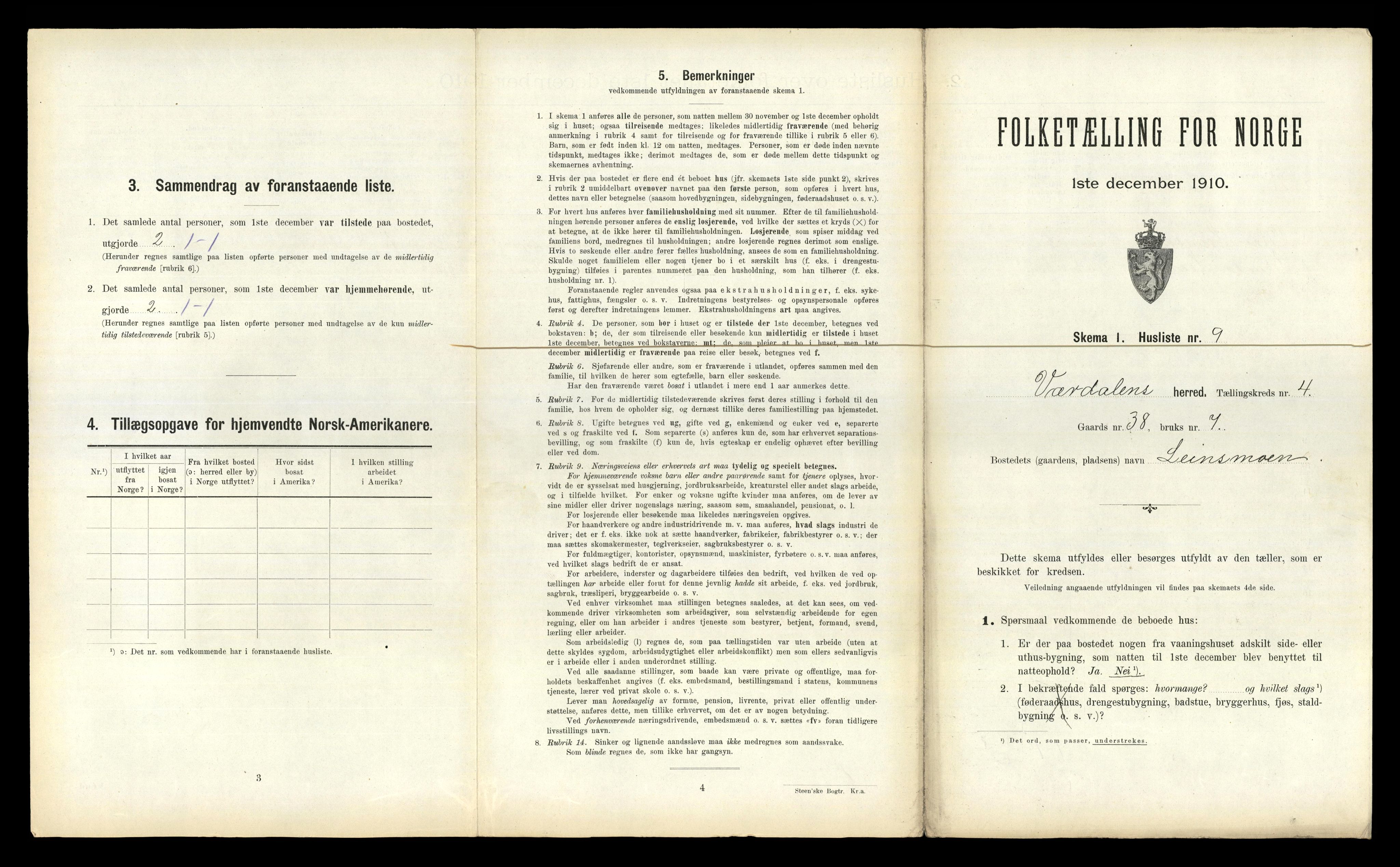 RA, 1910 census for Verdal, 1910, p. 852