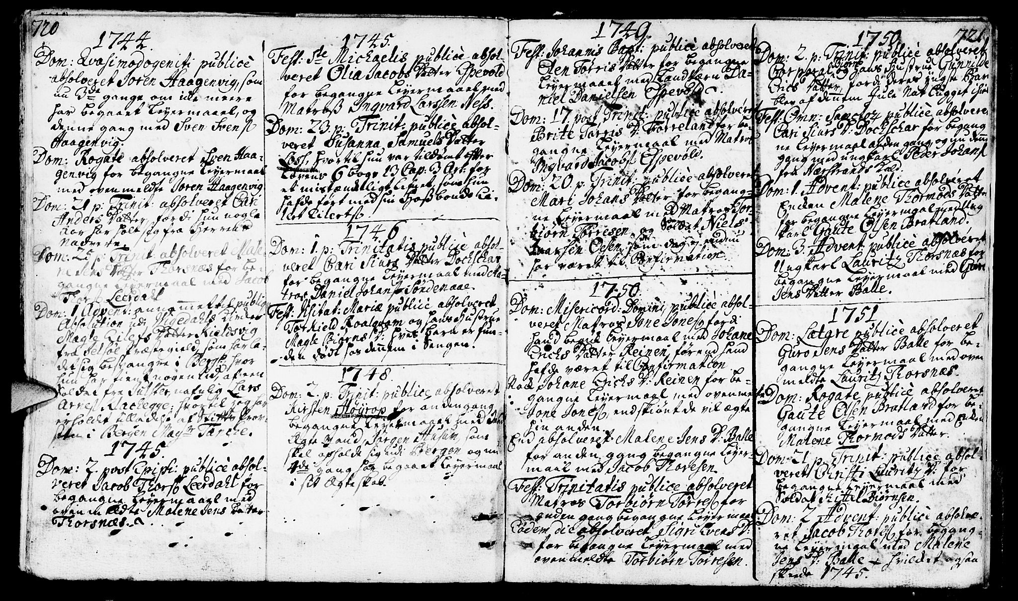 Vikedal sokneprestkontor, AV/SAST-A-101840/01/IV: Parish register (official) no. A 1, 1737-1778, p. 720-721