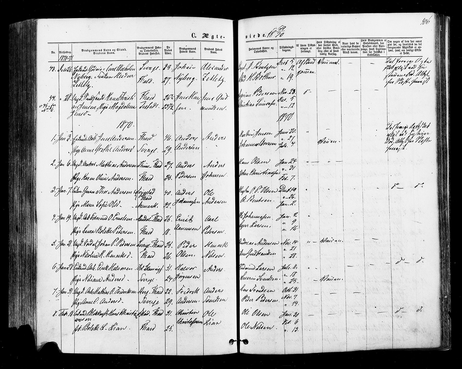 Halden prestekontor Kirkebøker, SAO/A-10909/F/Fa/L0009: Parish register (official) no. I 9, 1866-1877, p. 406