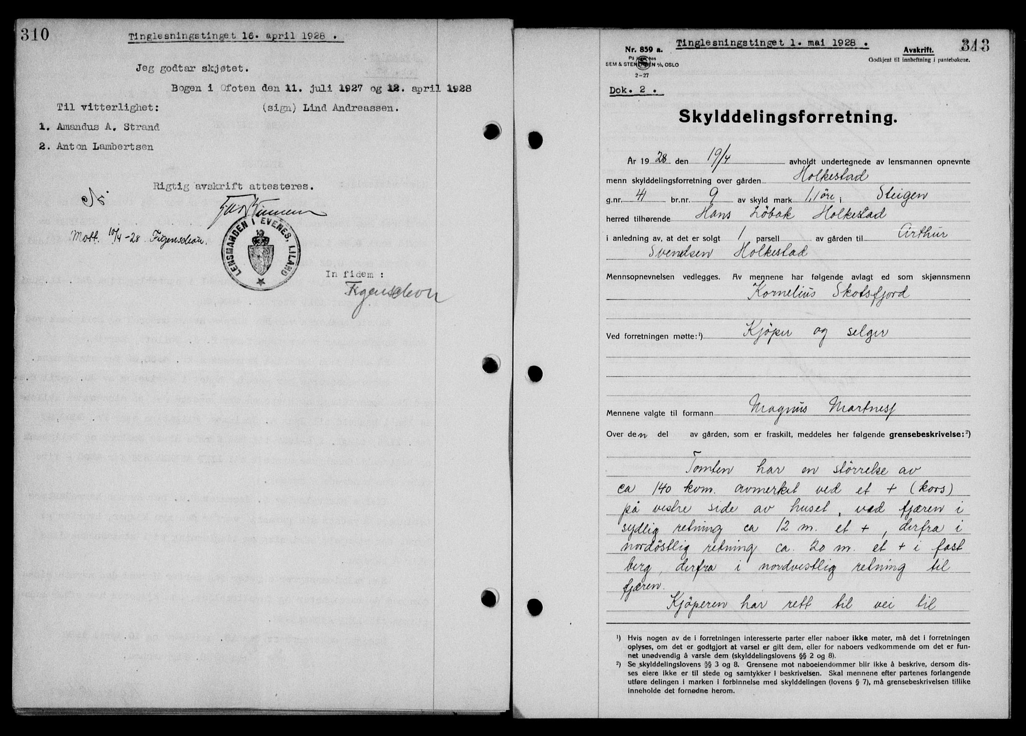 Steigen og Ofoten sorenskriveri, SAT/A-0030/1/2/2C/L0015/0002: Mortgage book no. 16 og 17-I, 1927-1928, Deed date: 01.05.1928