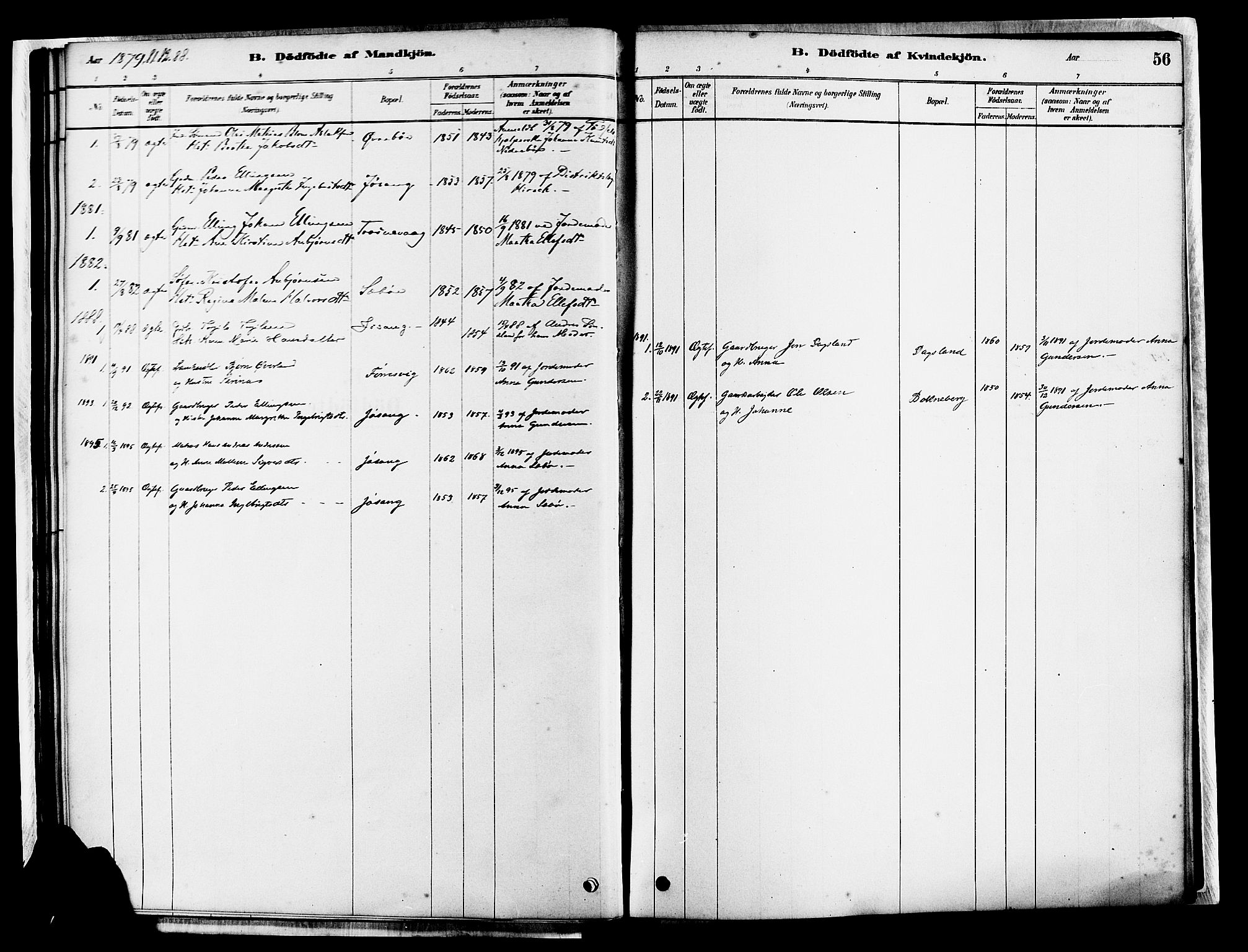 Tysvær sokneprestkontor, SAST/A -101864/H/Ha/Haa/L0007: Parish register (official) no. A 7, 1878-1897, p. 56