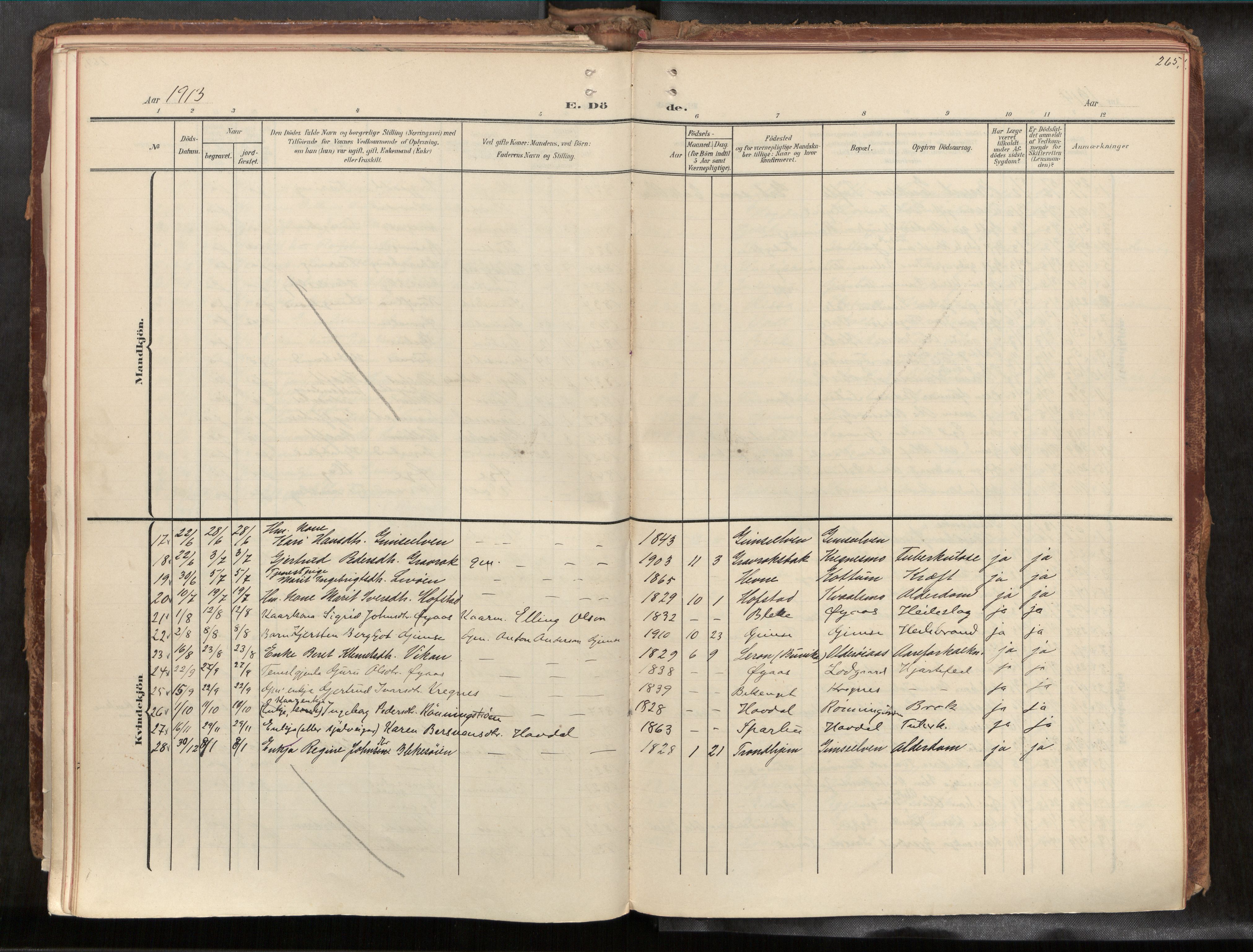 Ministerialprotokoller, klokkerbøker og fødselsregistre - Sør-Trøndelag, SAT/A-1456/691/L1085b: Parish register (official) no. 691A18, 1908-1930, p. 265