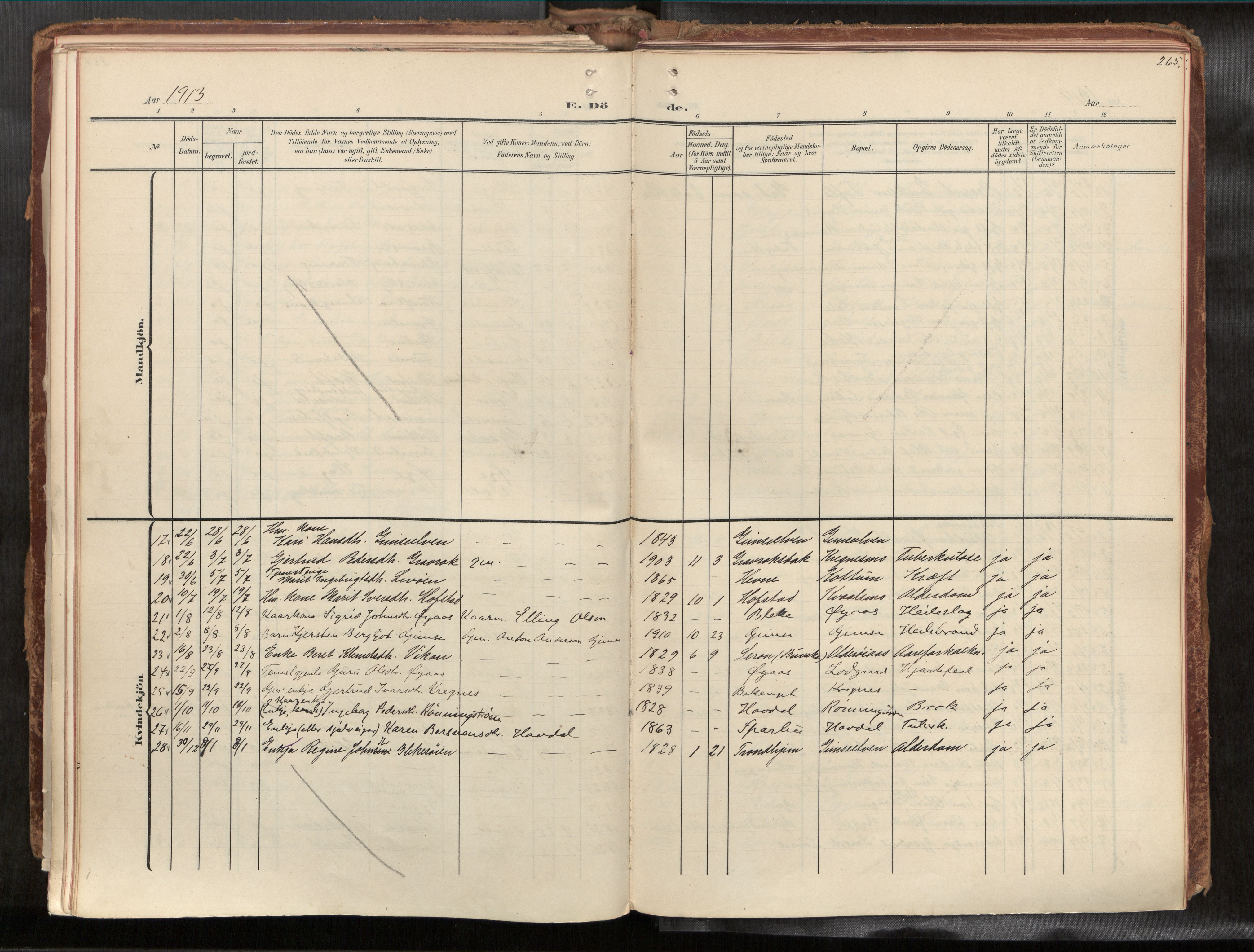 Ministerialprotokoller, klokkerbøker og fødselsregistre - Sør-Trøndelag, AV/SAT-A-1456/691/L1085b: Parish register (official) no. 691A18, 1908-1930, p. 265