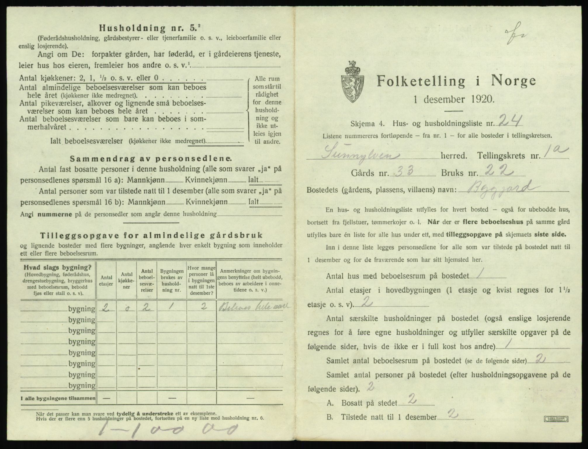 SAT, 1920 census for Sunnylven, 1920, p. 106