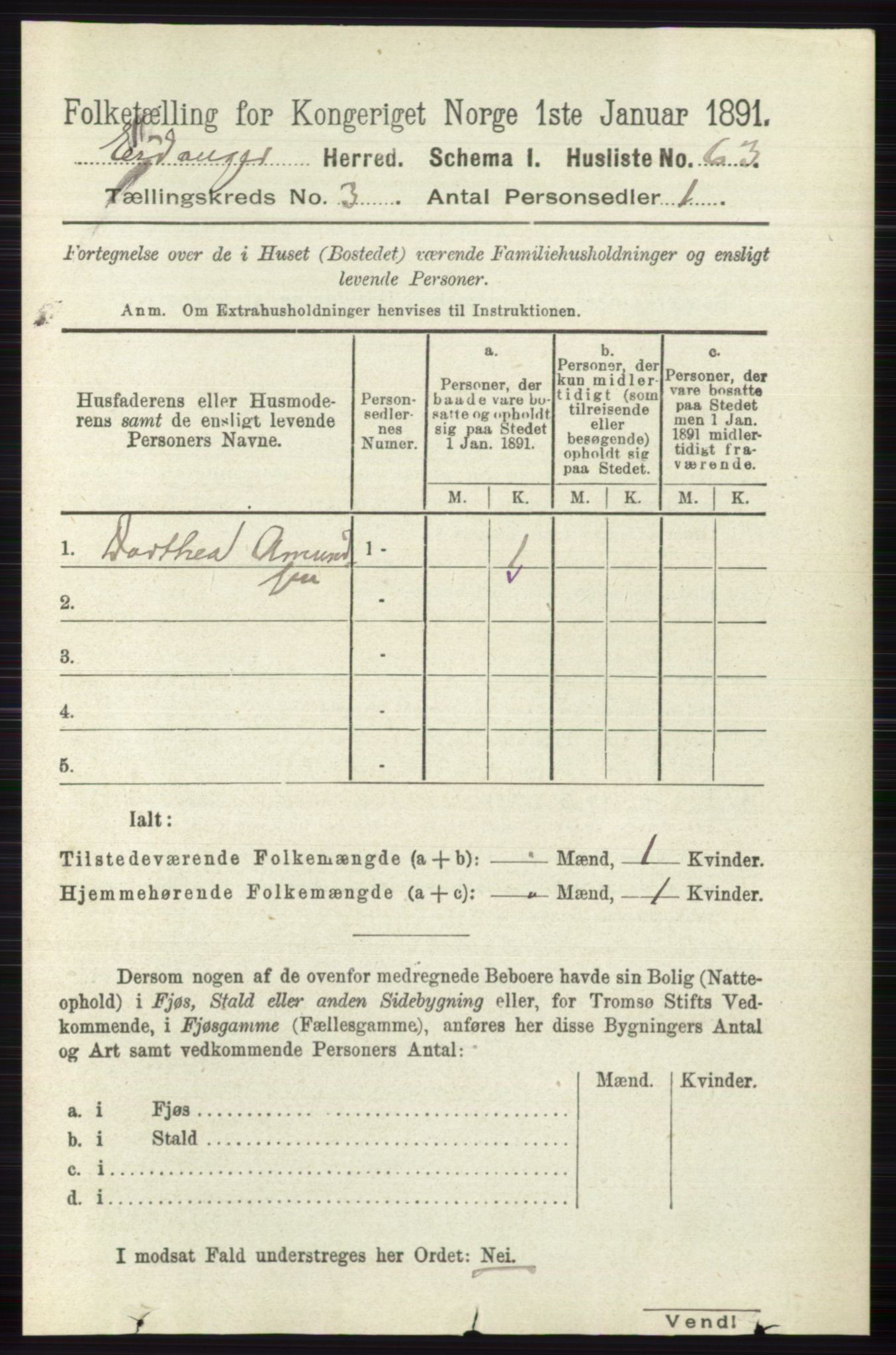 RA, 1891 census for 0813 Eidanger, 1891, p. 1521