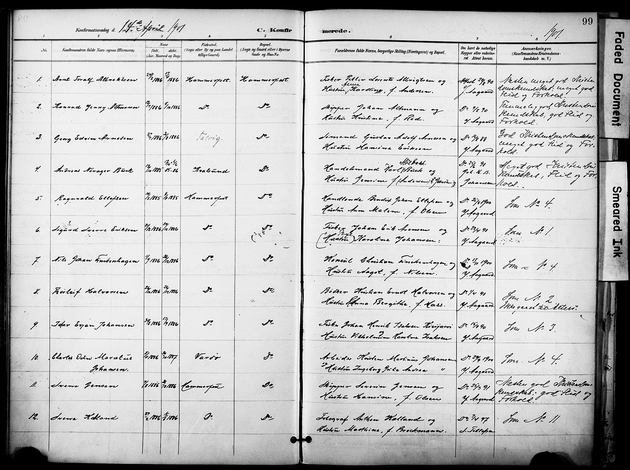 Hammerfest sokneprestkontor, SATØ/S-1347/H/Ha/L0010.kirke: Parish register (official) no. 10, 1898-1905, p. 99