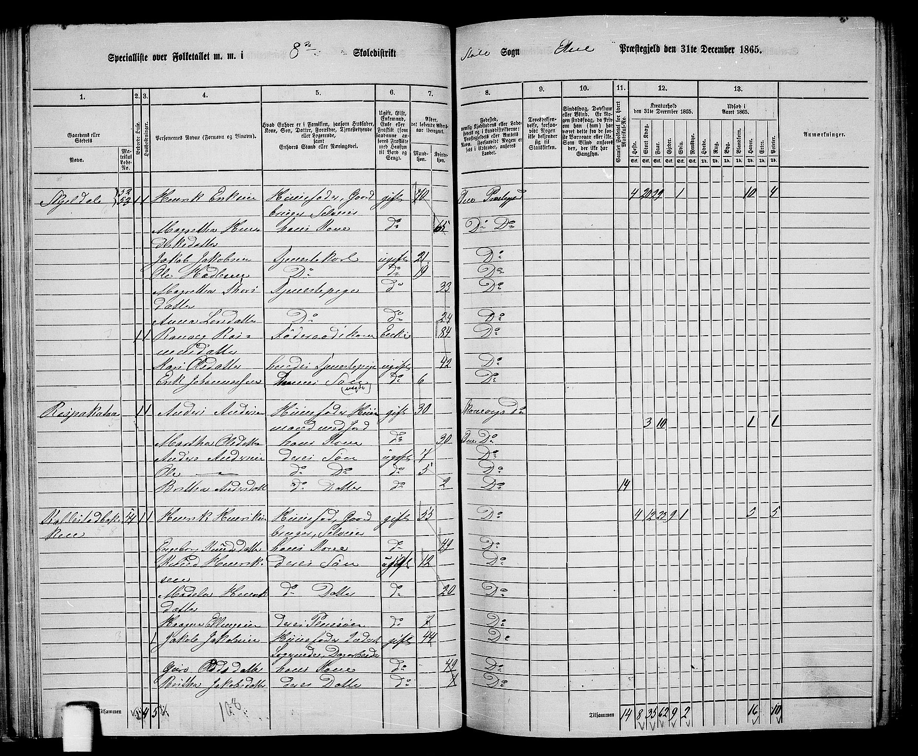 RA, 1865 census for Etne, 1865, p. 51