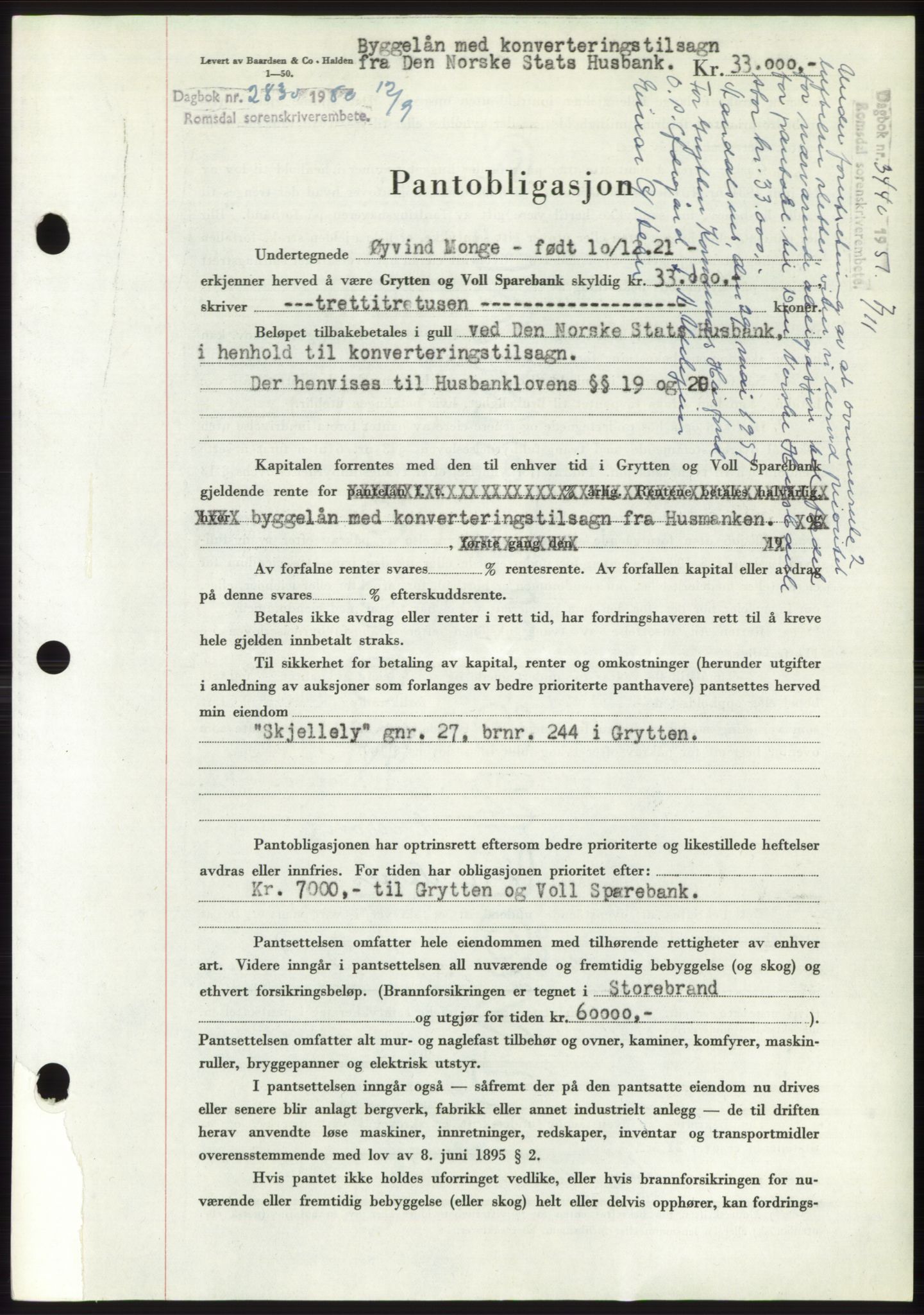 Romsdal sorenskriveri, AV/SAT-A-4149/1/2/2C: Mortgage book no. B5, 1949-1950, Diary no: : 2830/1950