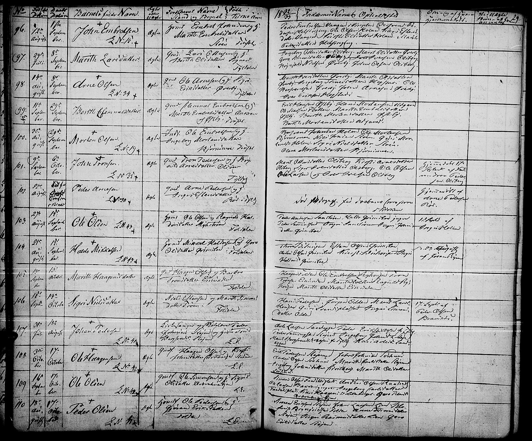 Tynset prestekontor, SAH/PREST-058/H/Ha/Haa/L0019: Parish register (official) no. 19, 1829-1847, p. 29