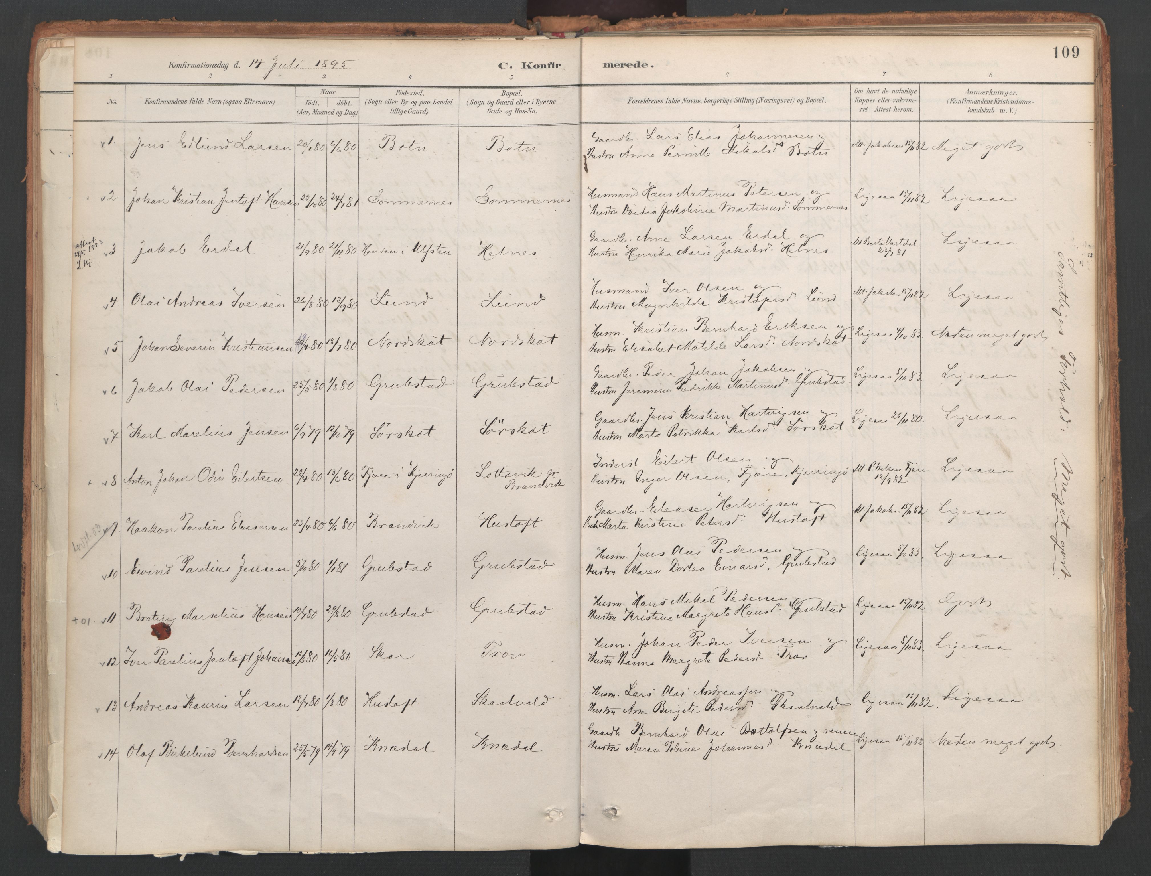 Ministerialprotokoller, klokkerbøker og fødselsregistre - Nordland, AV/SAT-A-1459/857/L0822: Parish register (official) no. 857A02, 1890-1917, p. 109