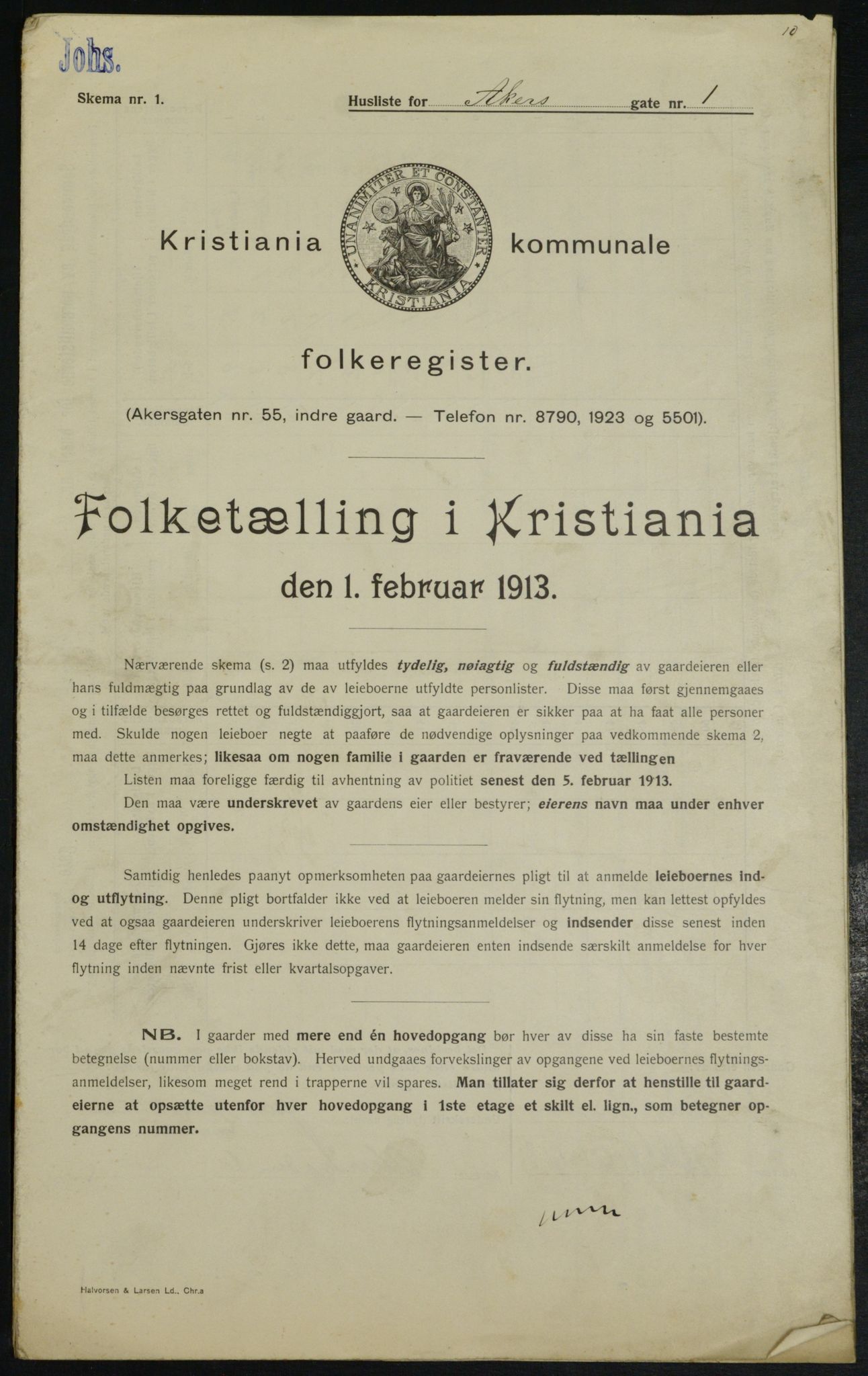 OBA, Municipal Census 1913 for Kristiania, 1913, p. 302