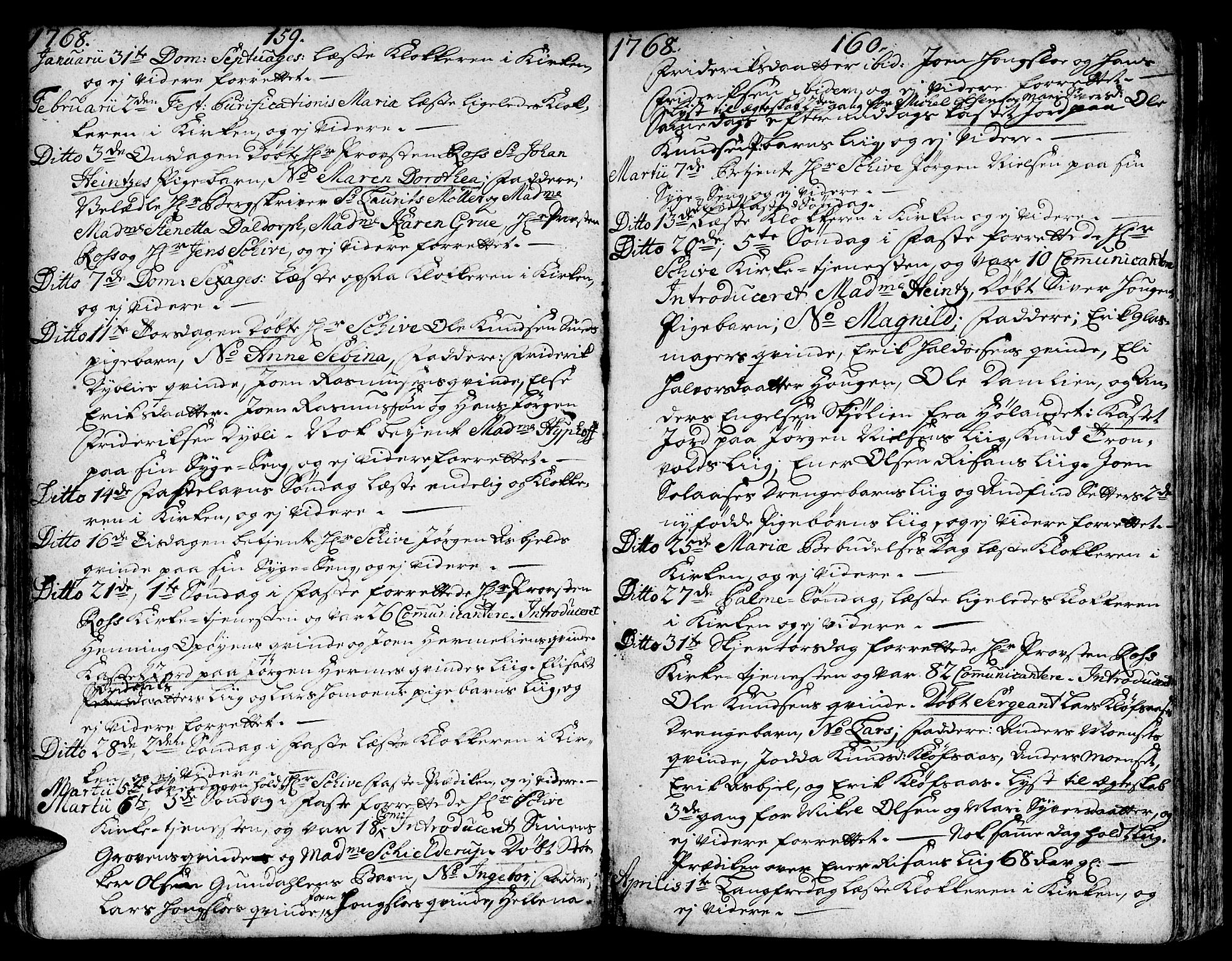 Ministerialprotokoller, klokkerbøker og fødselsregistre - Sør-Trøndelag, SAT/A-1456/671/L0840: Parish register (official) no. 671A02, 1756-1794, p. 159-160