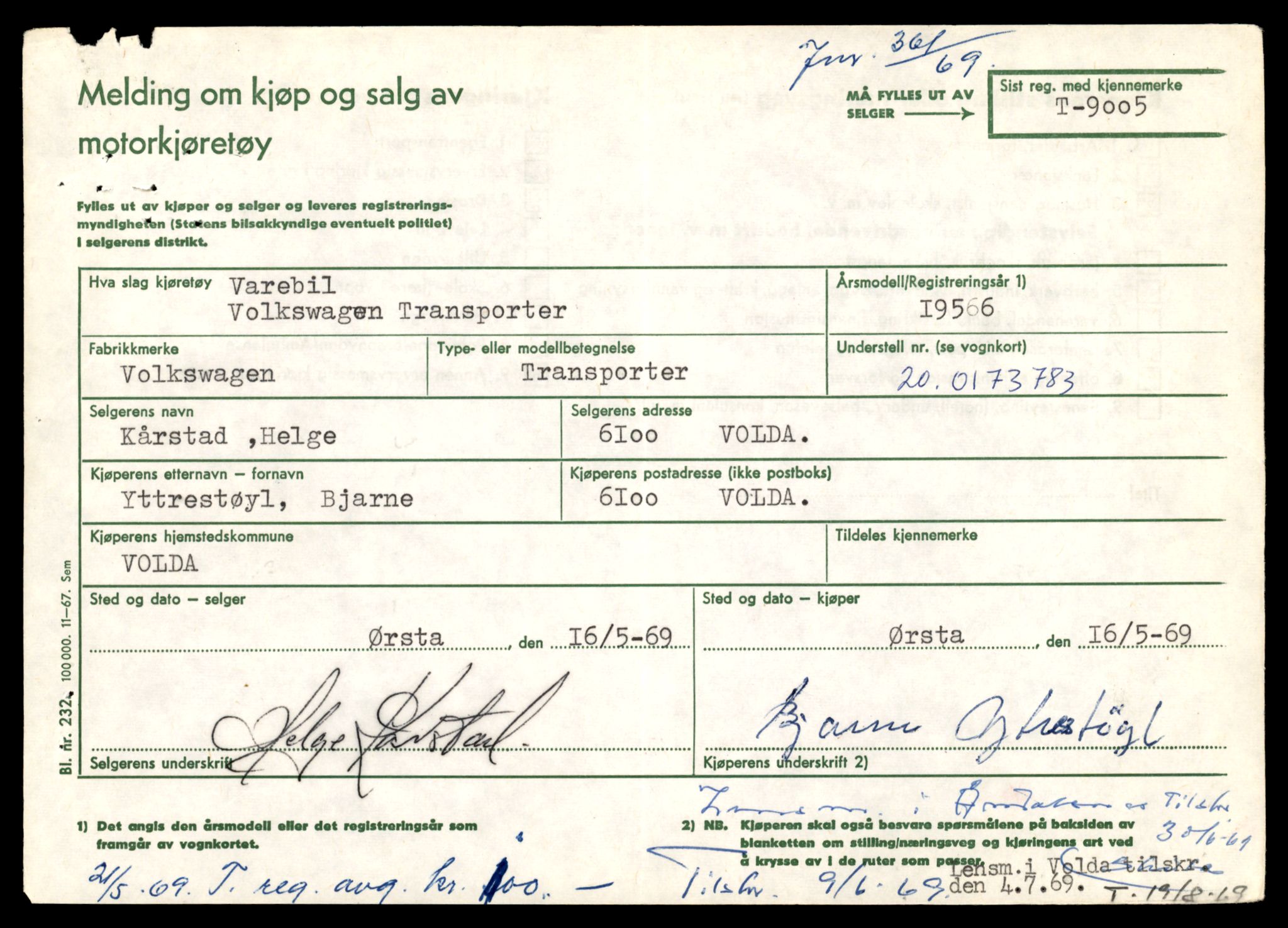 Møre og Romsdal vegkontor - Ålesund trafikkstasjon, AV/SAT-A-4099/F/Fe/L0017: Registreringskort for kjøretøy T 1985 - T 10090, 1927-1998, p. 883