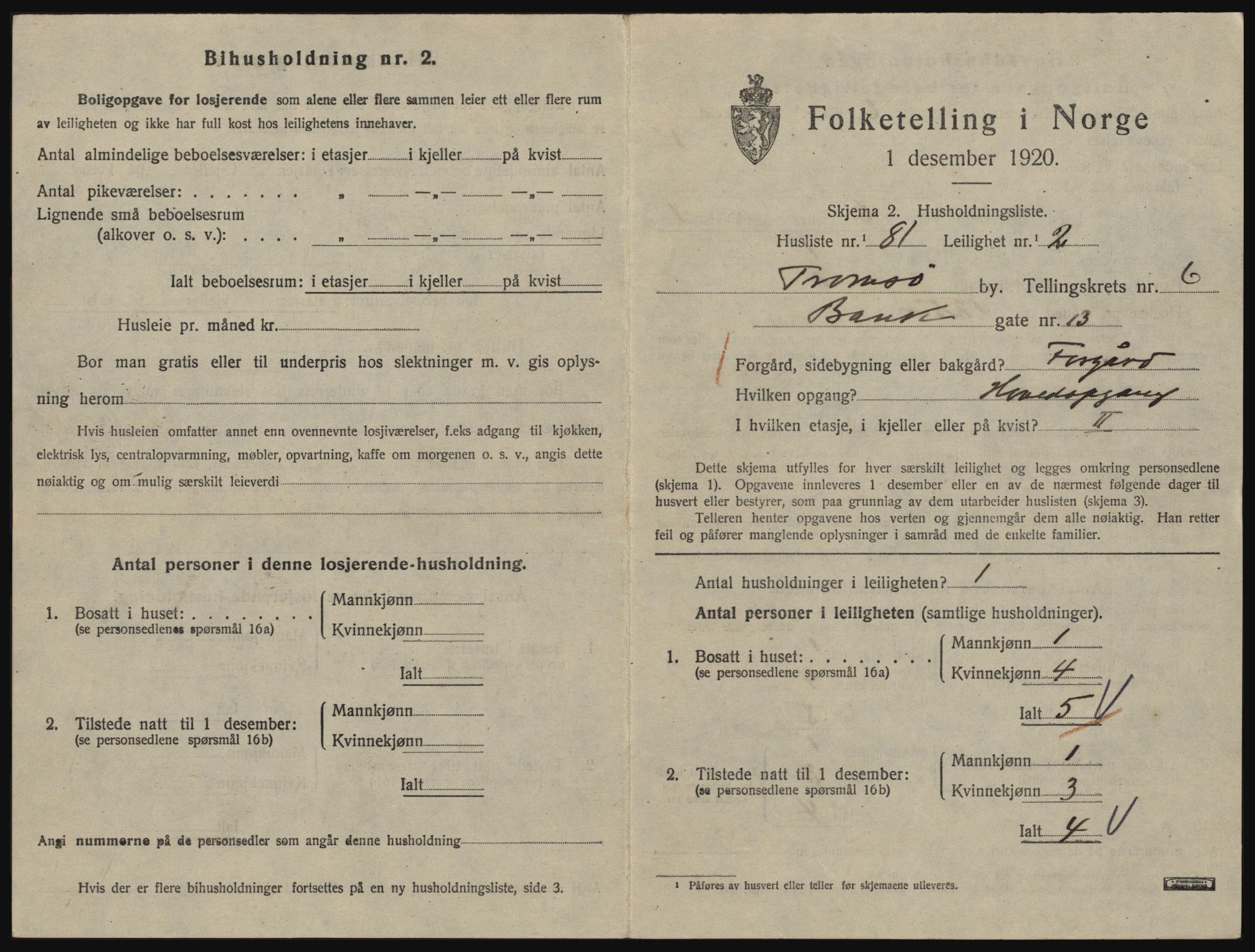 SATØ, 1920 census for Tromsø, 1920, p. 4243